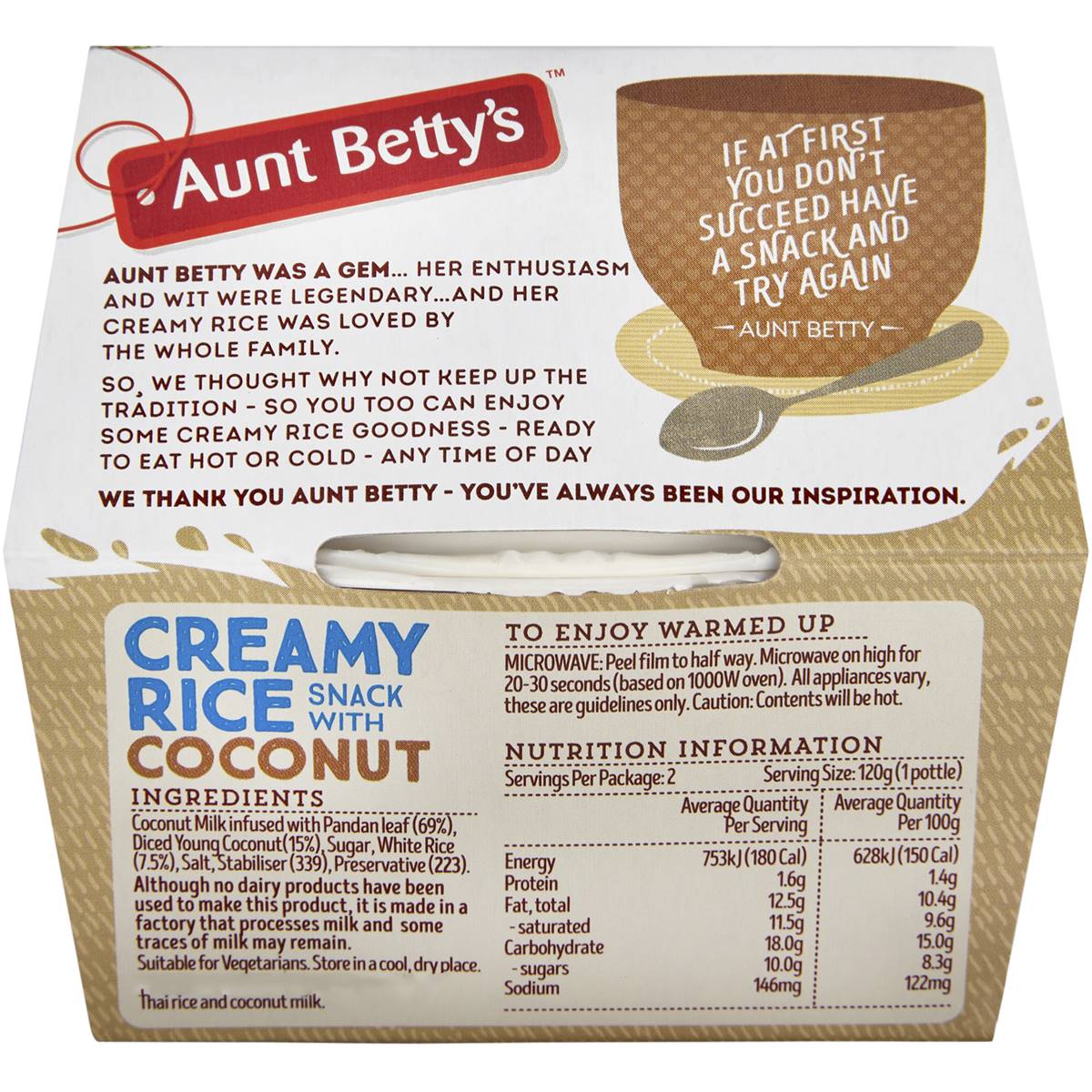 Aunt Betty's Creamy Rice Dairy Free Coconut Milk 240g Woolworths