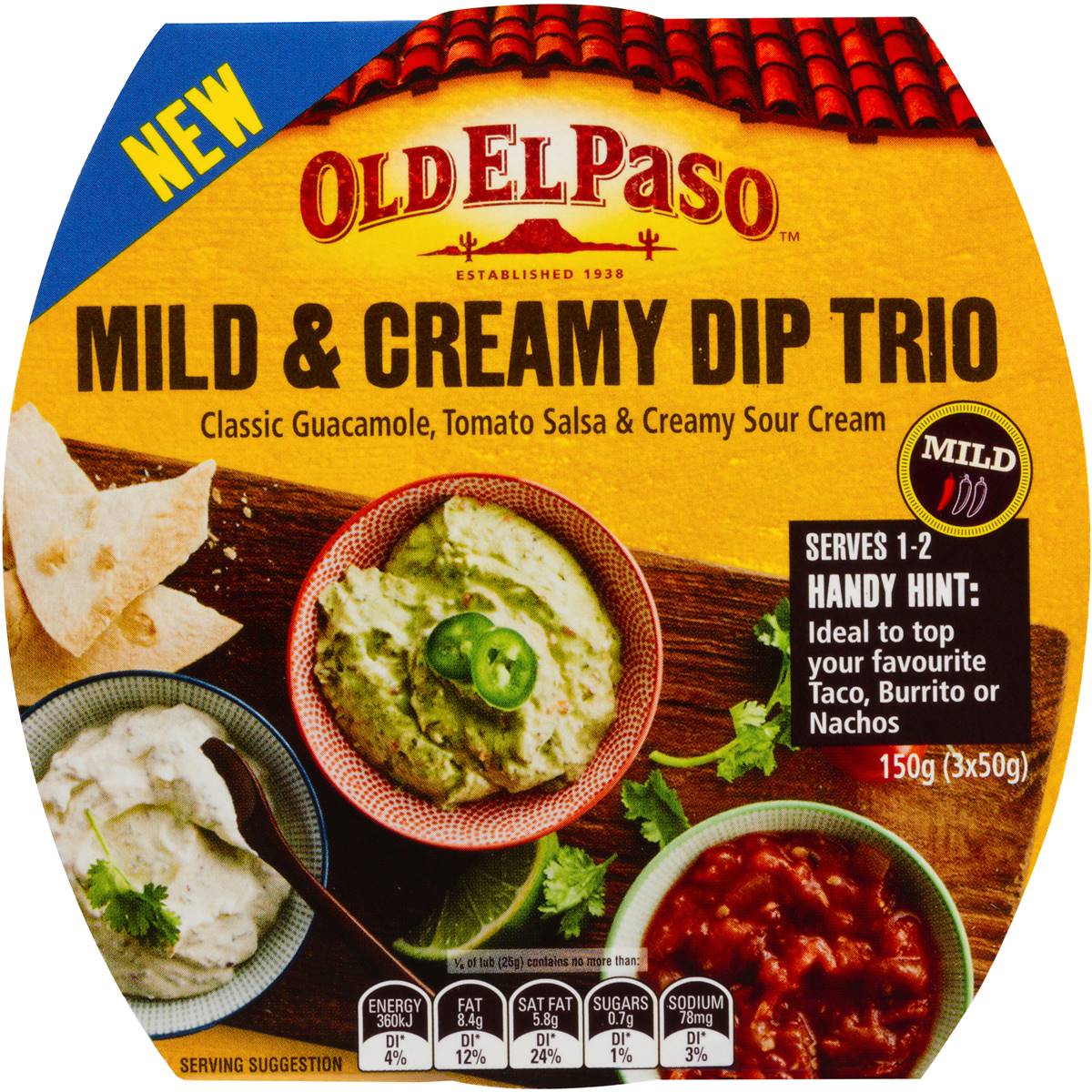 Old El Paso Dip Trio Guacamole Salsa & Sour Cream 150g Woolworths
