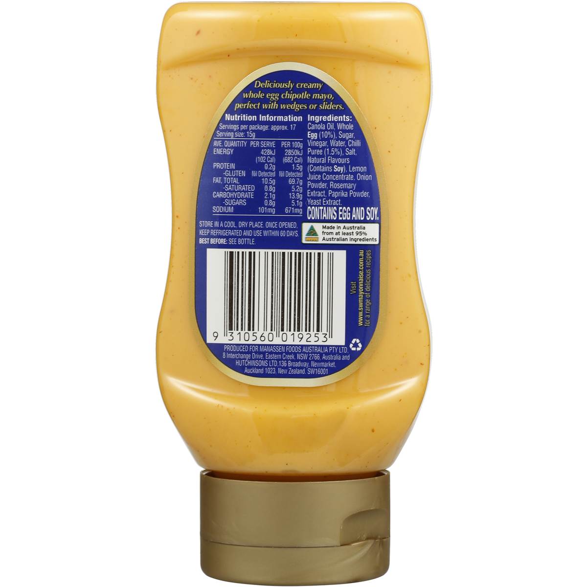 S&w Whole Egg Mayonnaise Smoky Chipotle 260g Woolworths