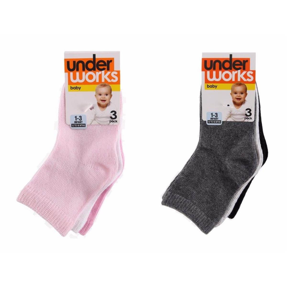 Underworks Infant Socks Plain Crew 3 Pack Woolworths