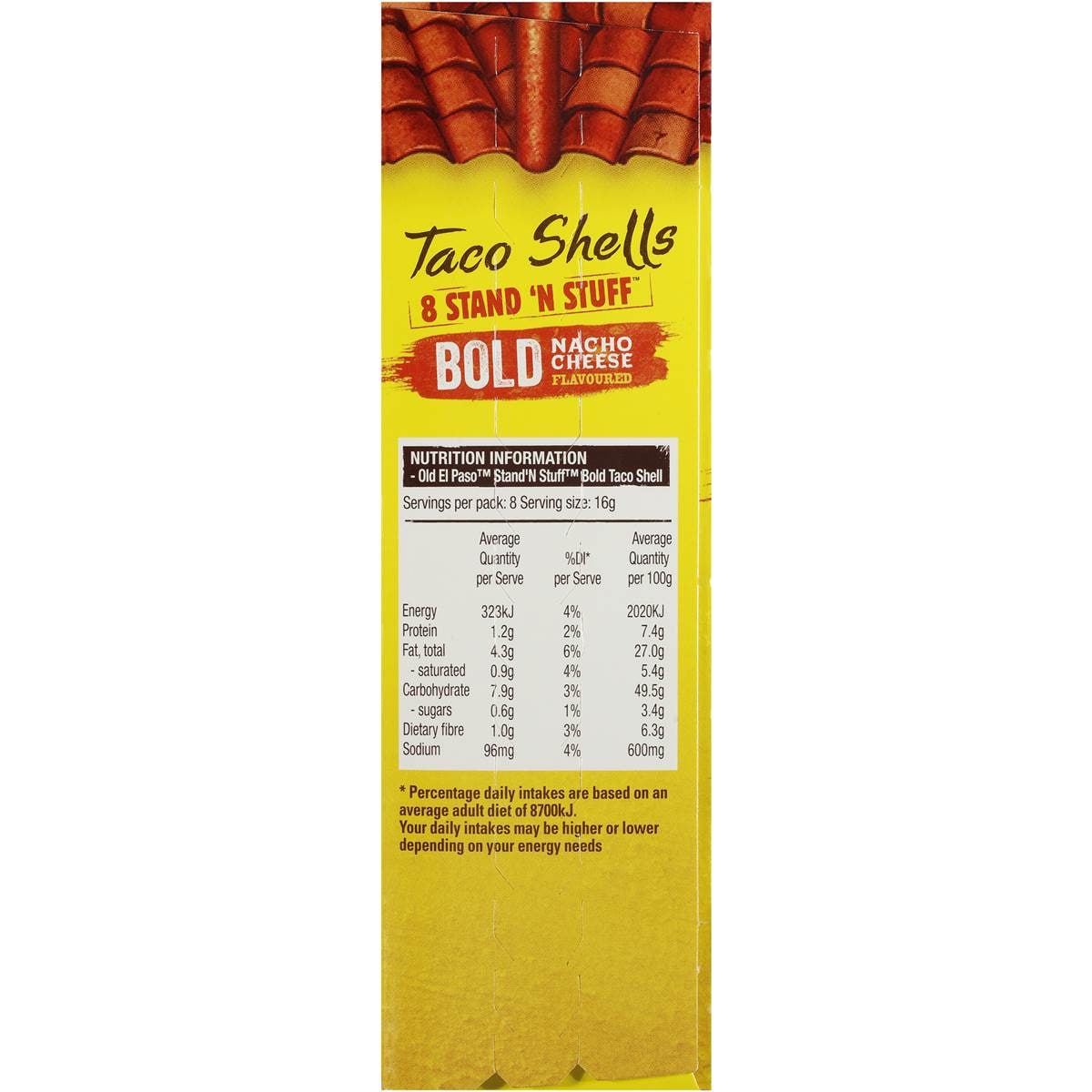 Old El Paso Bold Stand N Stuff Nacho Cheese Taco Shells 8pk 128g