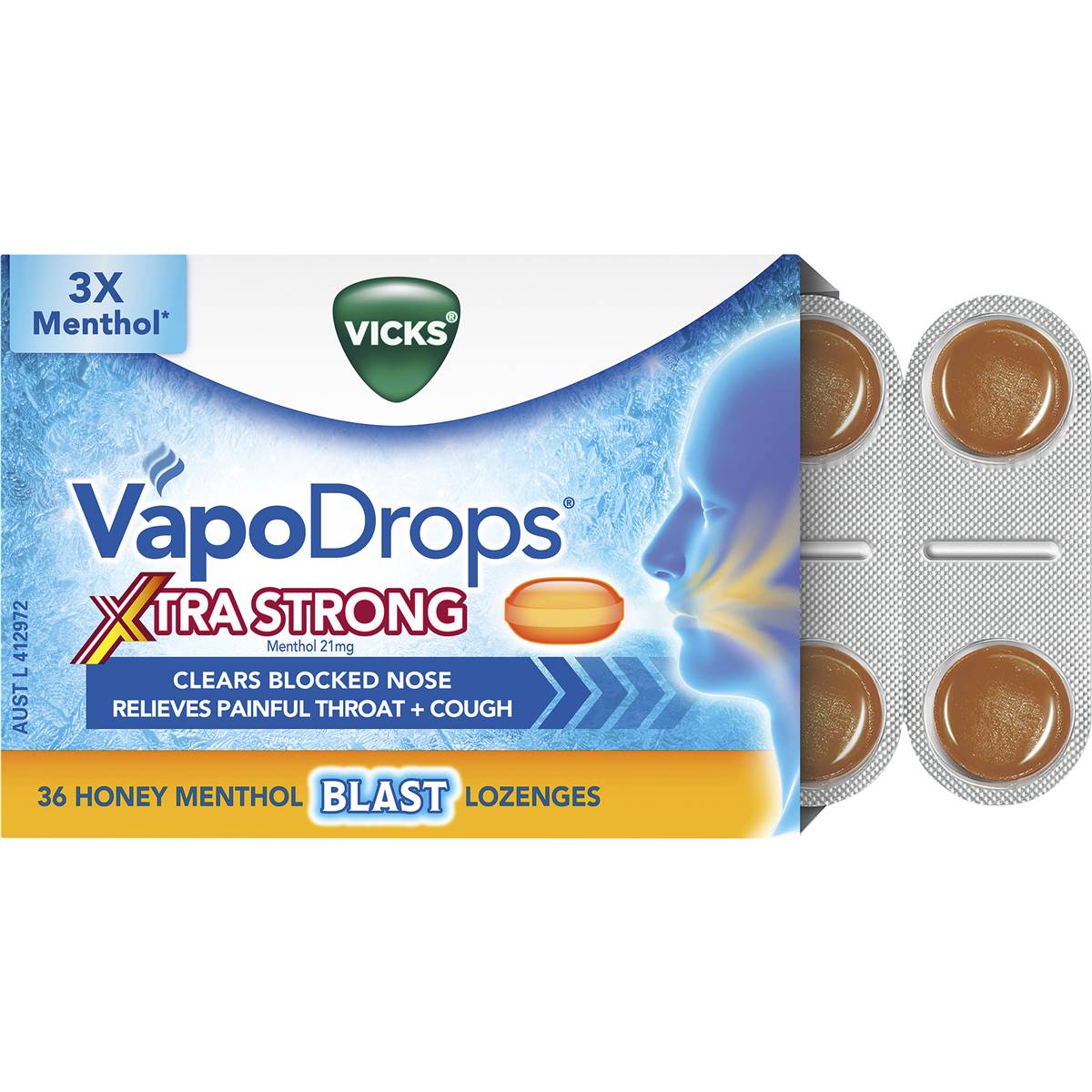 Vicks Xtra Strong Honey Menthol Lozenges 36 Pack | Woolworths