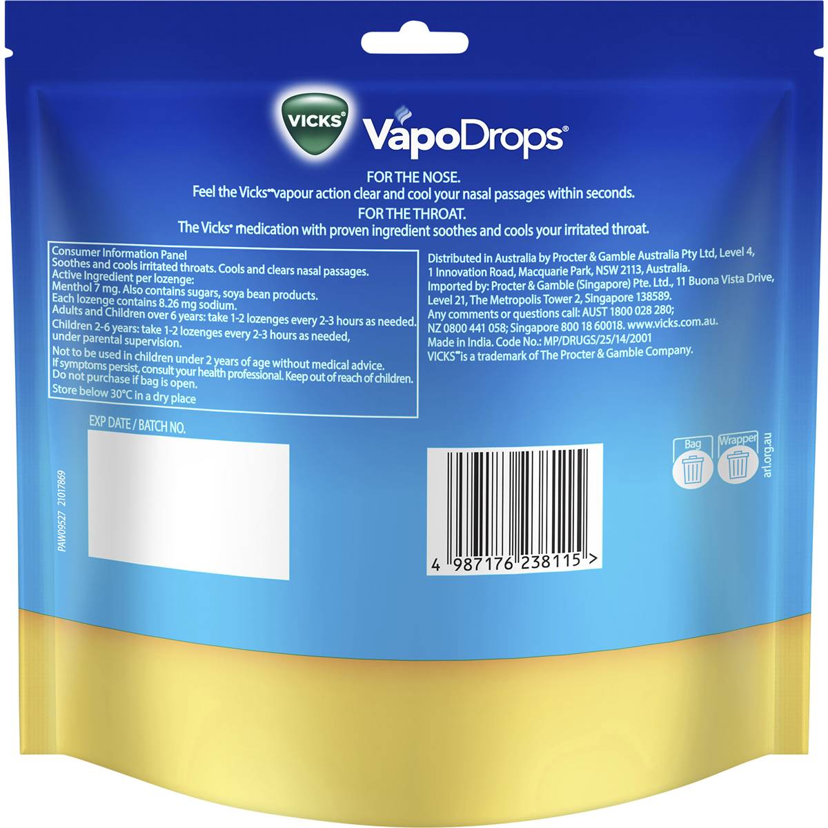 Vicks Vapodrops Butter Menthol Lozenges 70 Pack Woolworths