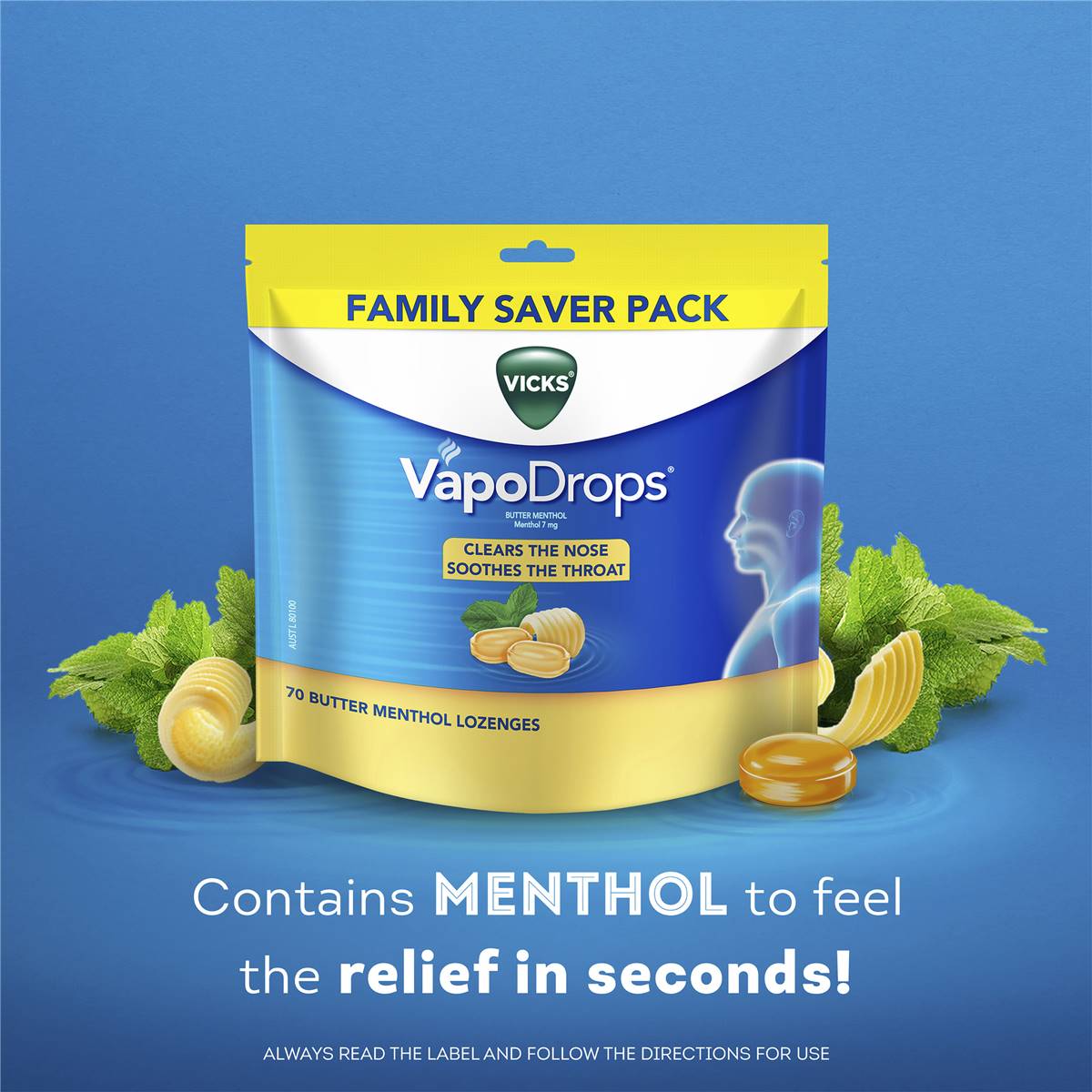 Vicks Vapodrops Butter Menthol Lozenges 70 Pack Woolworths