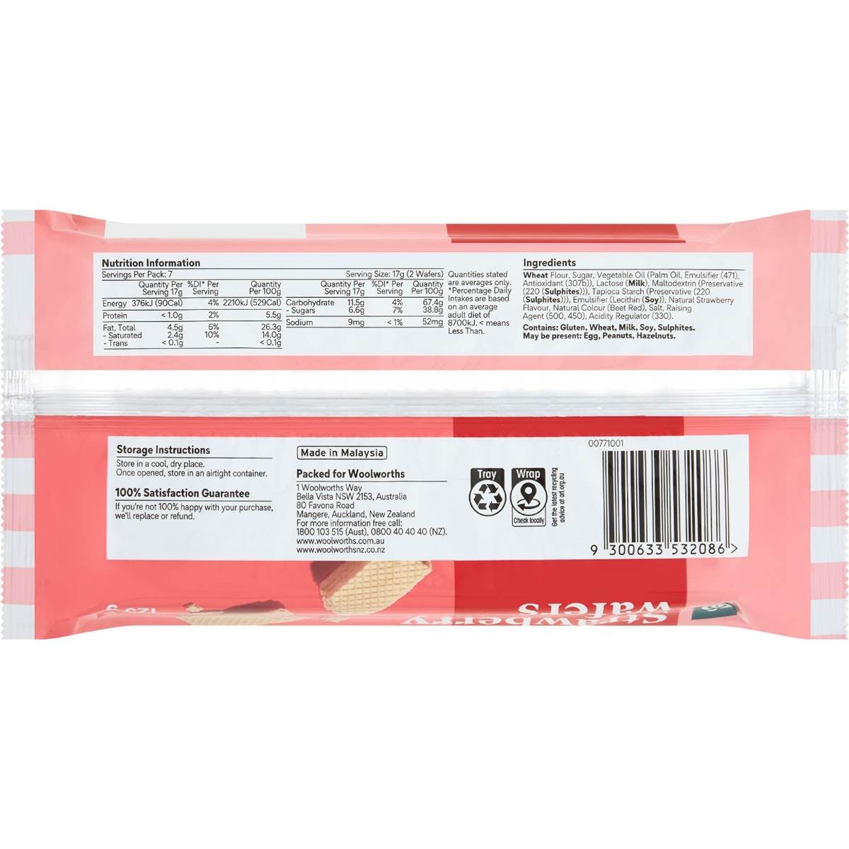 Woolworths Strawberry Creme Wafer Biscuits 125g Woolworths