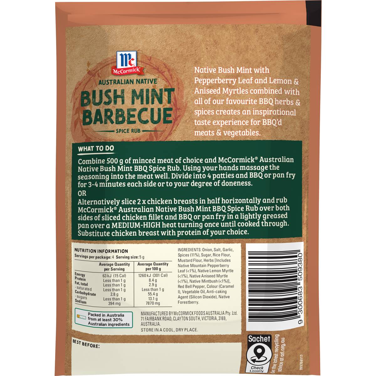 Mccormick Bush Mint Barbecue Spice Rub 20g Woolworths