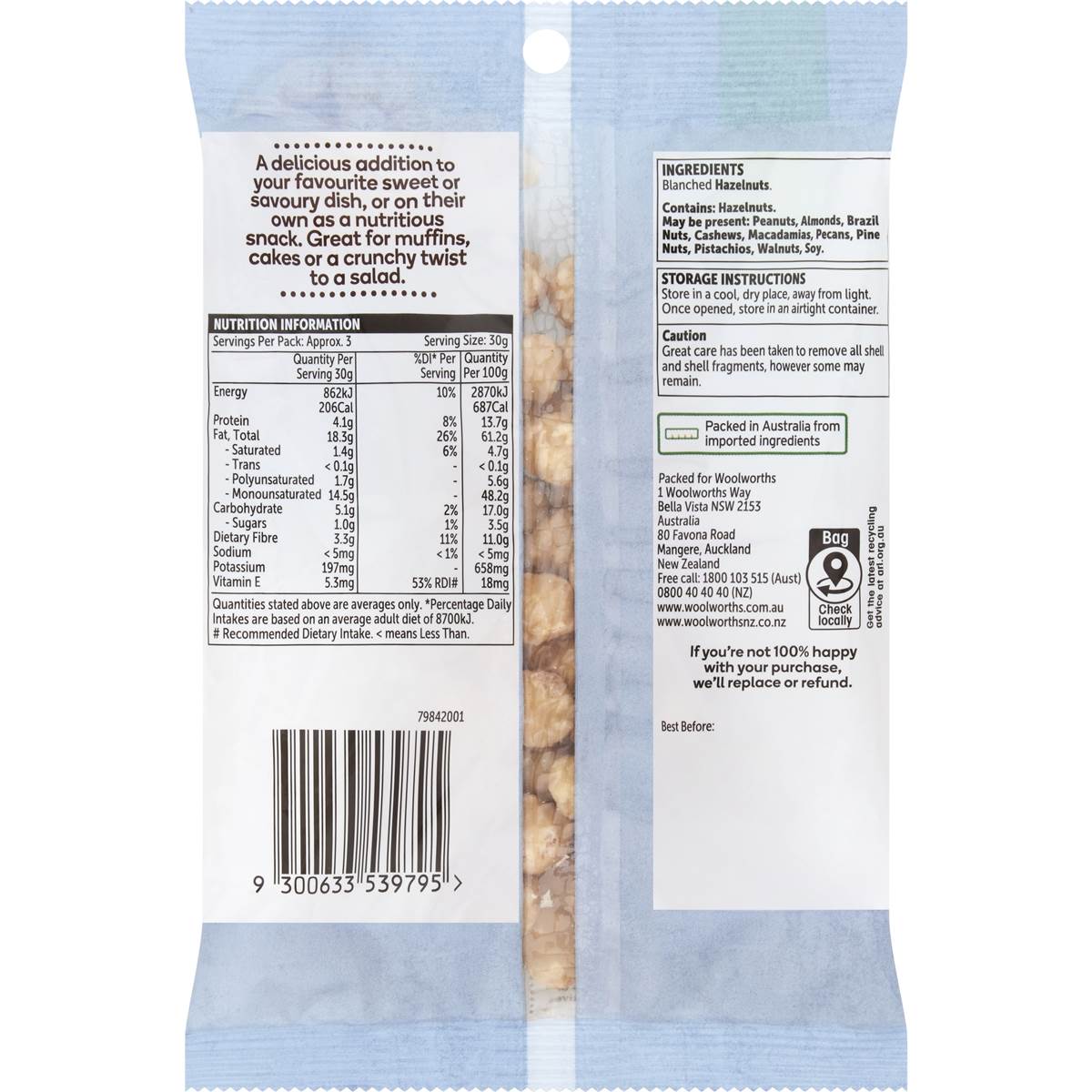 Woolworths Hazelnut Kernels 110g Woolworths