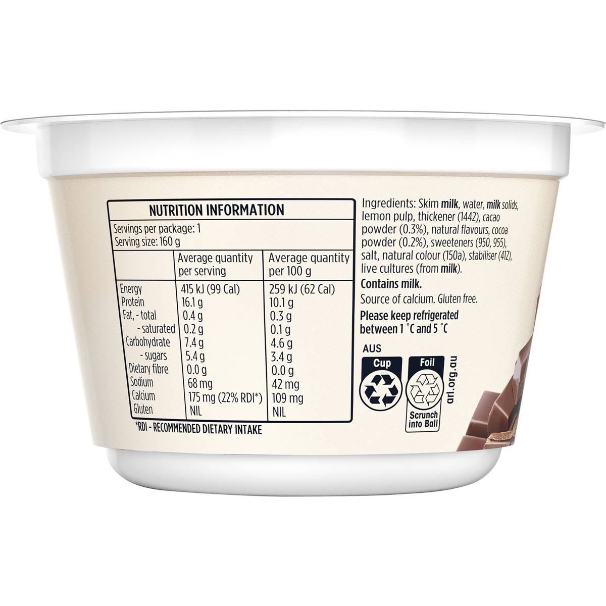 Pauls Plus Protein Chocolate Yoghurt 160g Woolworths
