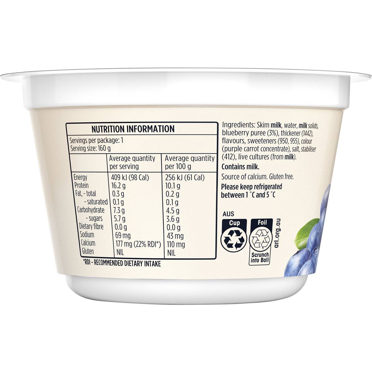 Pauls Plus Protein Blueberry Yoghurt 160g | Woolworths