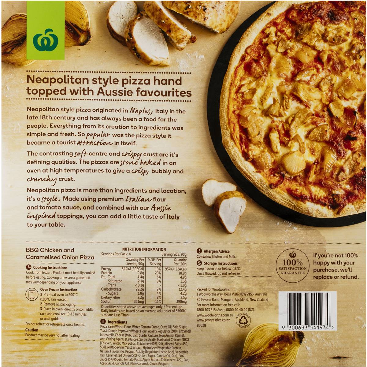 Woolworths Frozen Pizza Bbq Chicken & Onion 360g Woolworths