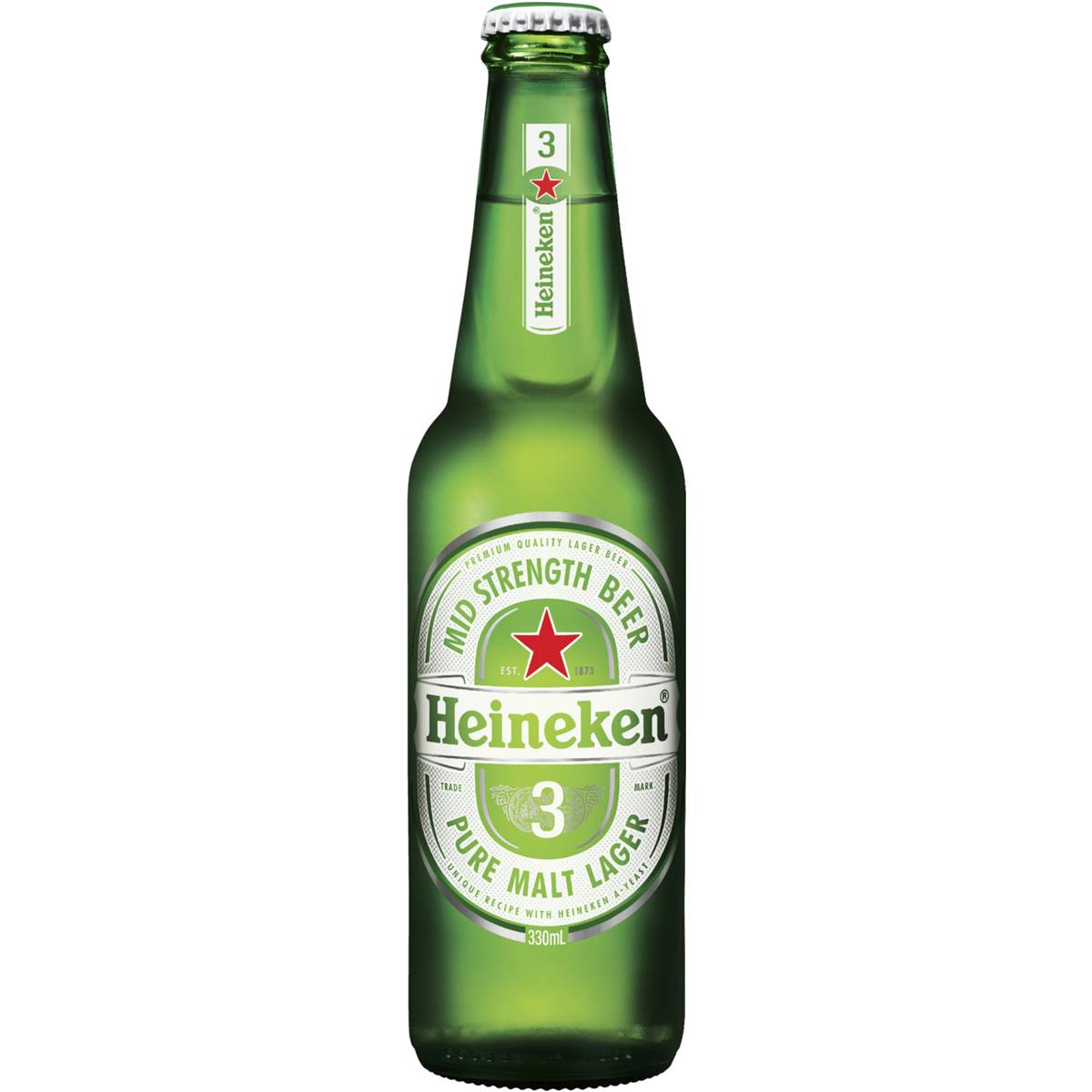 Heineken 3 Mid Strength Lager Bottle 330ml | Woolworths