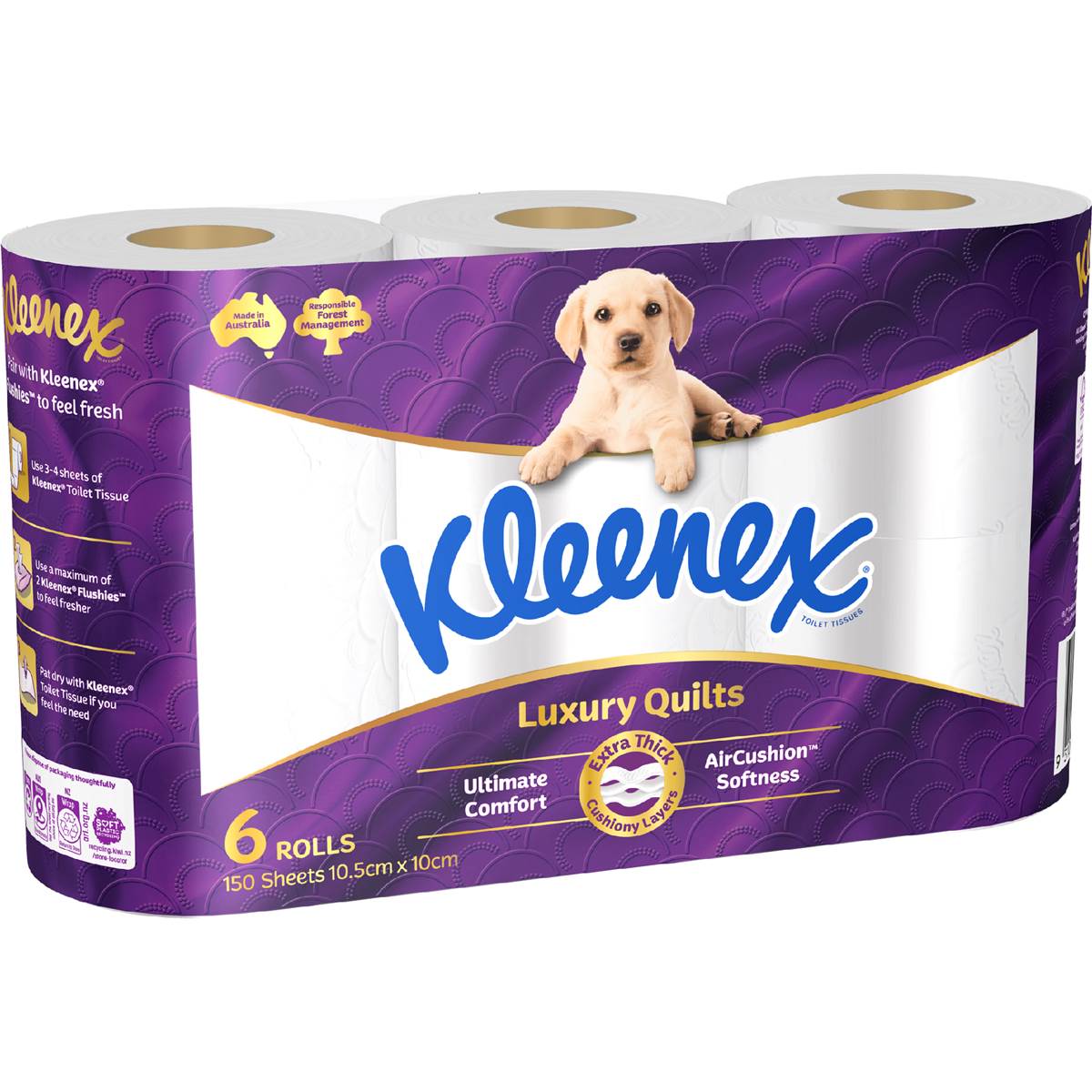 Kleenex Luxury Quilts Toilet Tissue 3 Ply White 150 Sheets 6 Pack ...