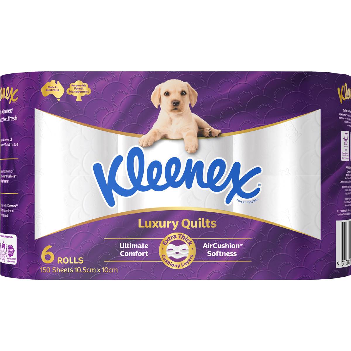 Kleenex Luxury Quilts Toilet Tissue 3 Ply White 150 Sheets 6 Pack