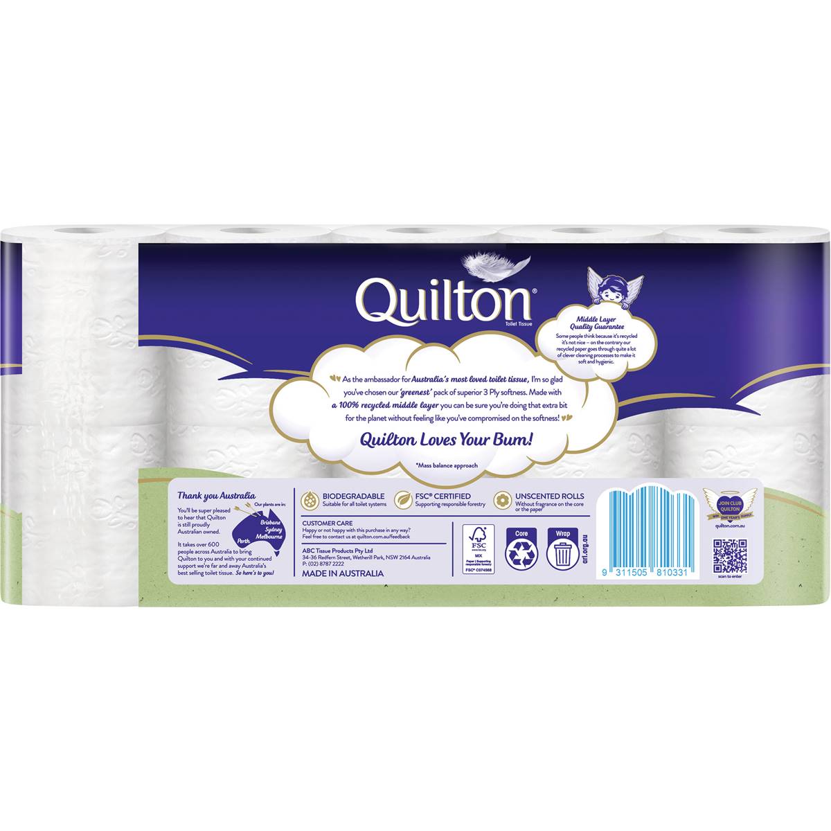 Quilton 3 Ply Toilet Tissue Ecoply 10 Pack | Woolworths
