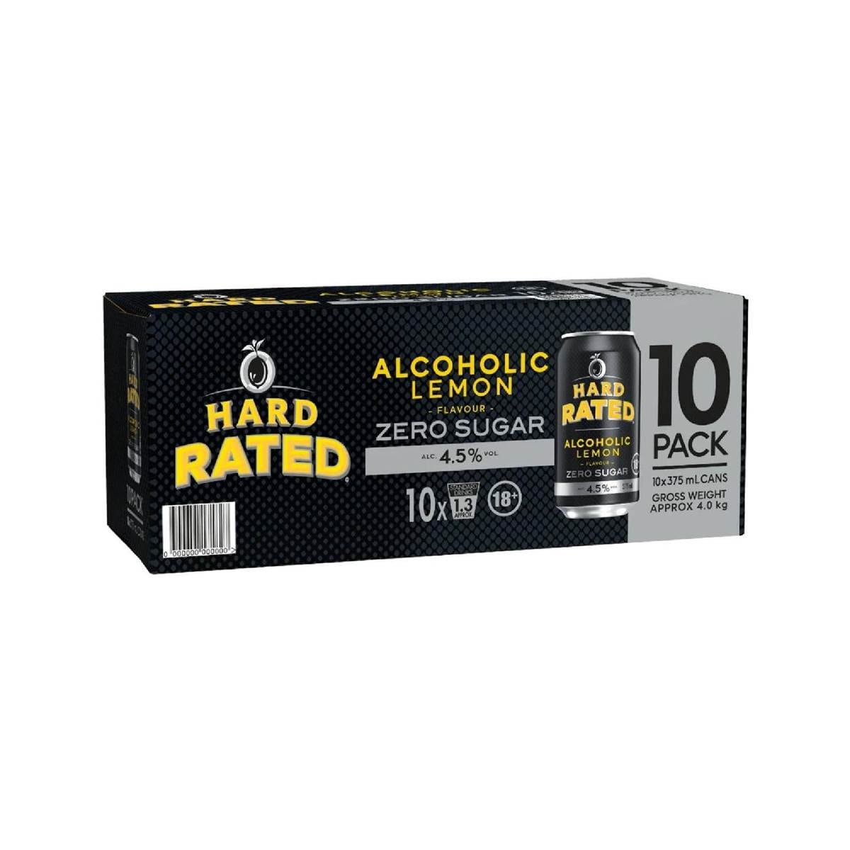 Hard Rated Lemon with Zero Sugar Can 375mL x 10 pack