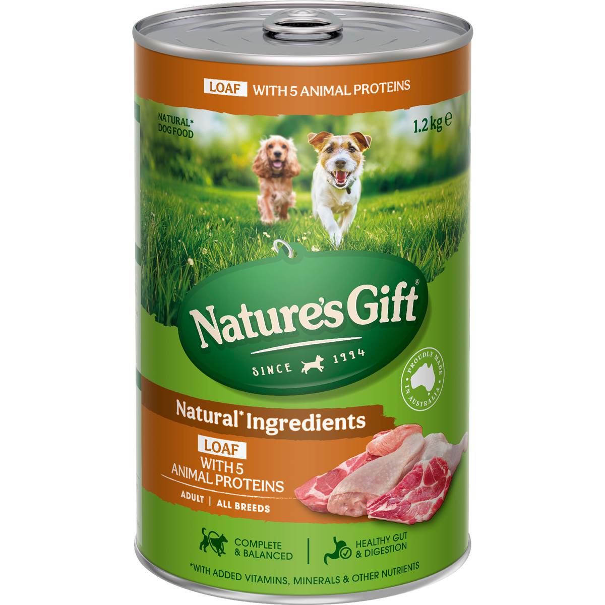Nature's Gift Adult Wet Dog Food Tin Loaf 5 Meats 1.2kg