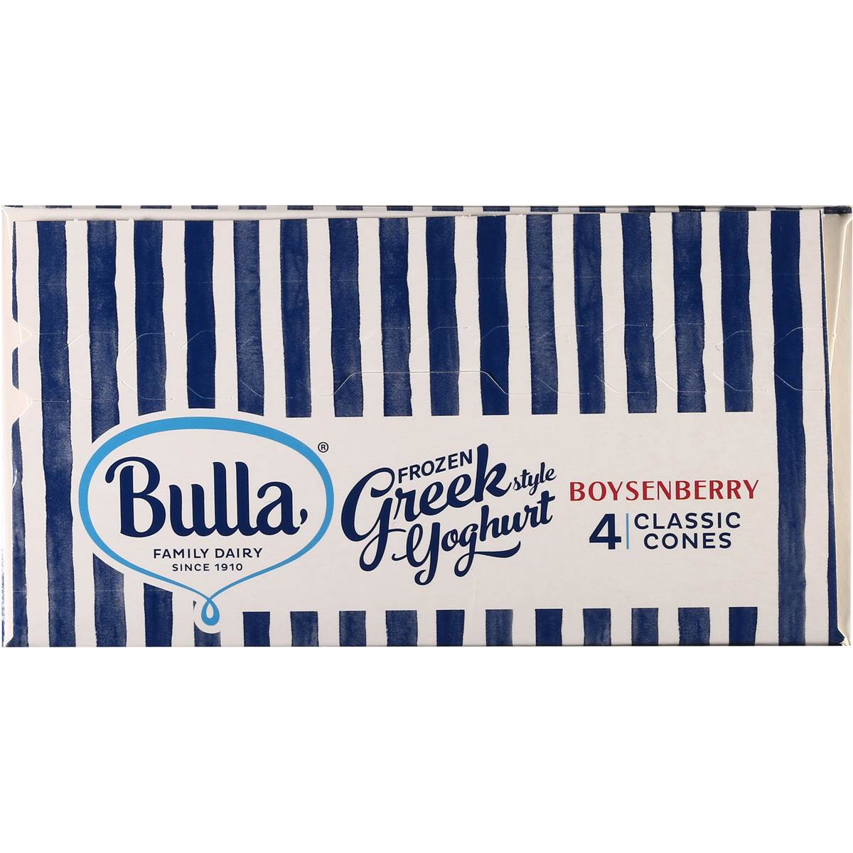 Bulla Greek Frozen Yoghurt Boysenberry Classic Cones 4 Pack Woolworths