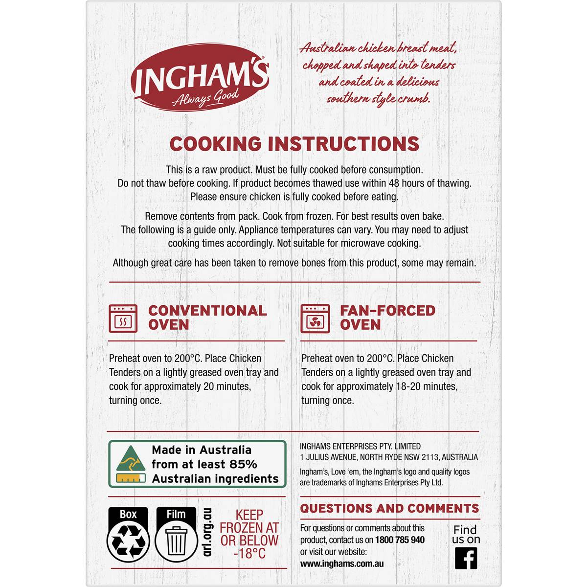 Ingham's Frozen Chicken Breast Tenders Southern Style 400g Woolworths