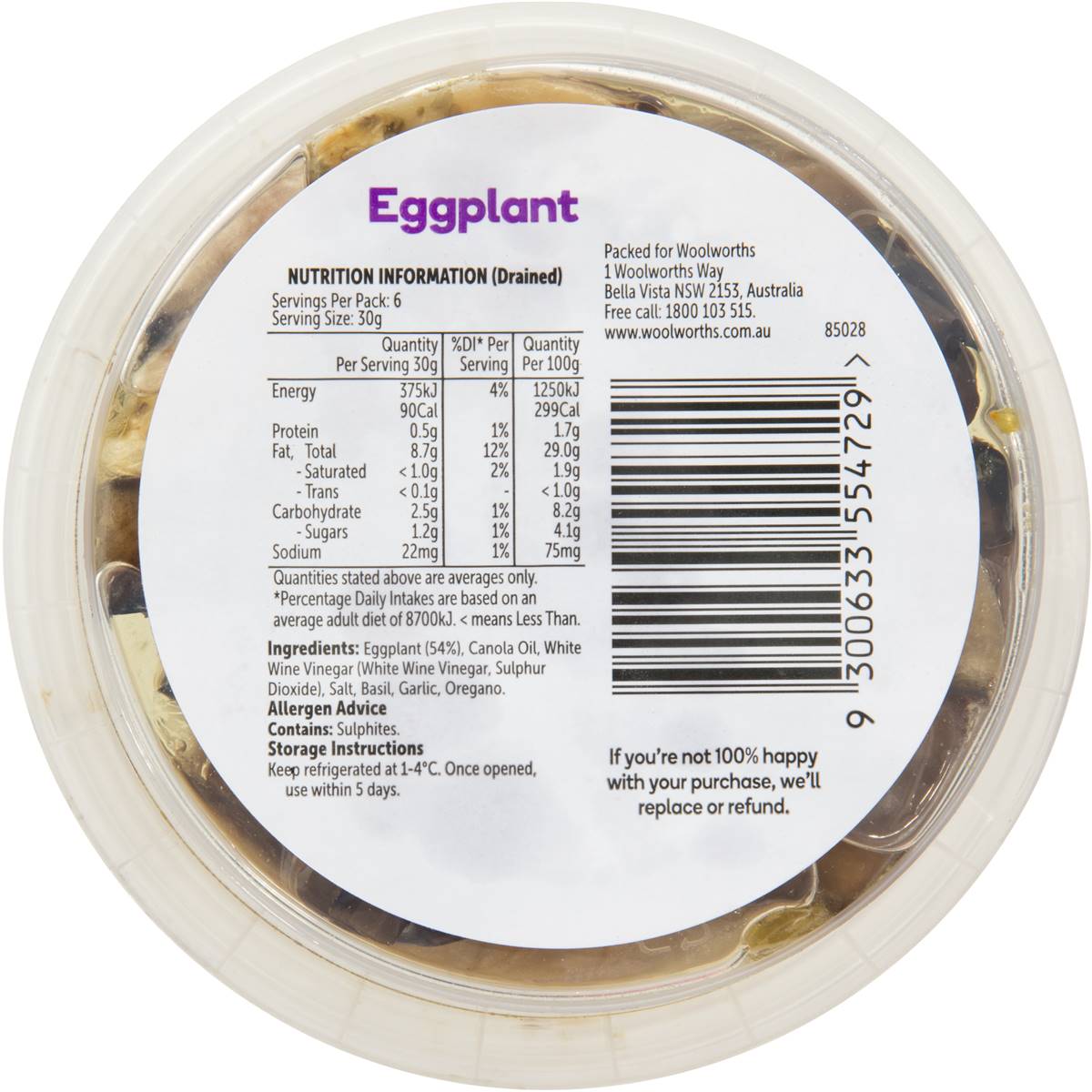 Woolworths Chargrilled Eggplant Prepacked 180g Woolworths