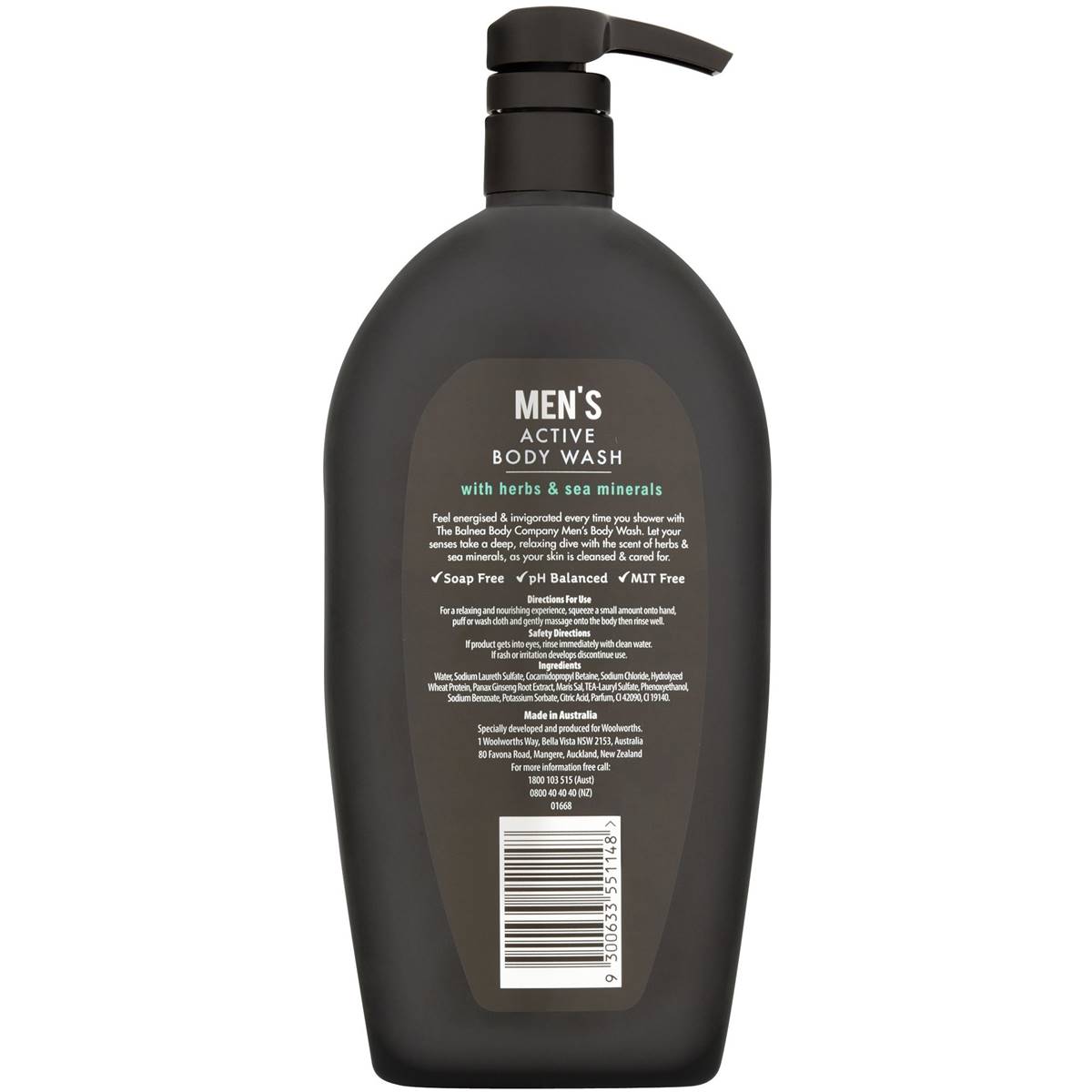 The Balnea Body Company Mens Body Wash Body Wash 1l Woolworths