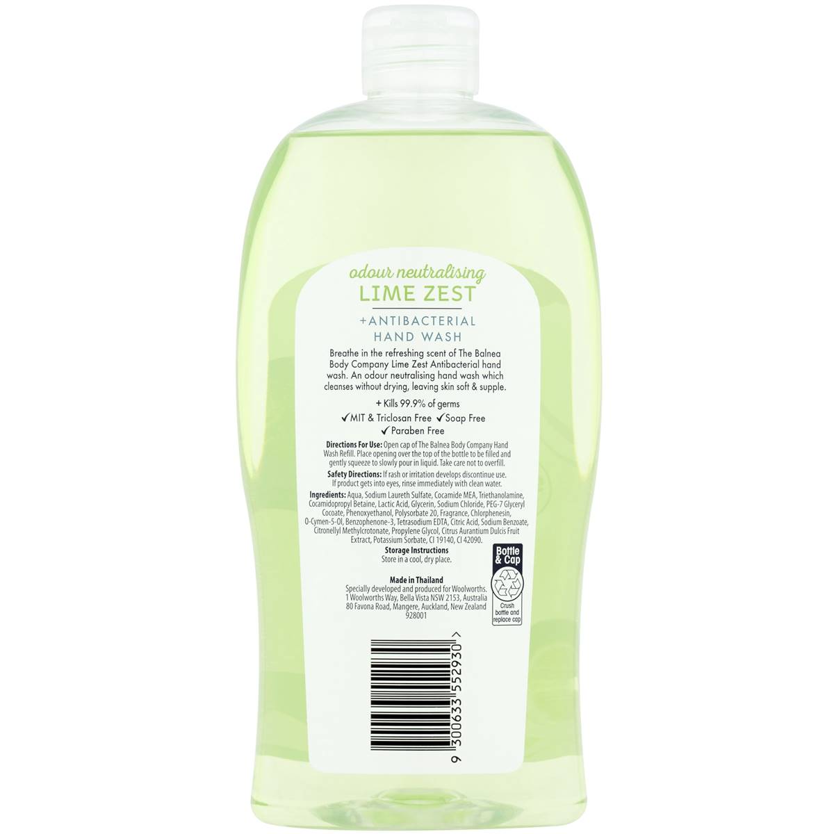 Balnea Lime Antibacterial Hand Wash Refill 750ml Woolworths