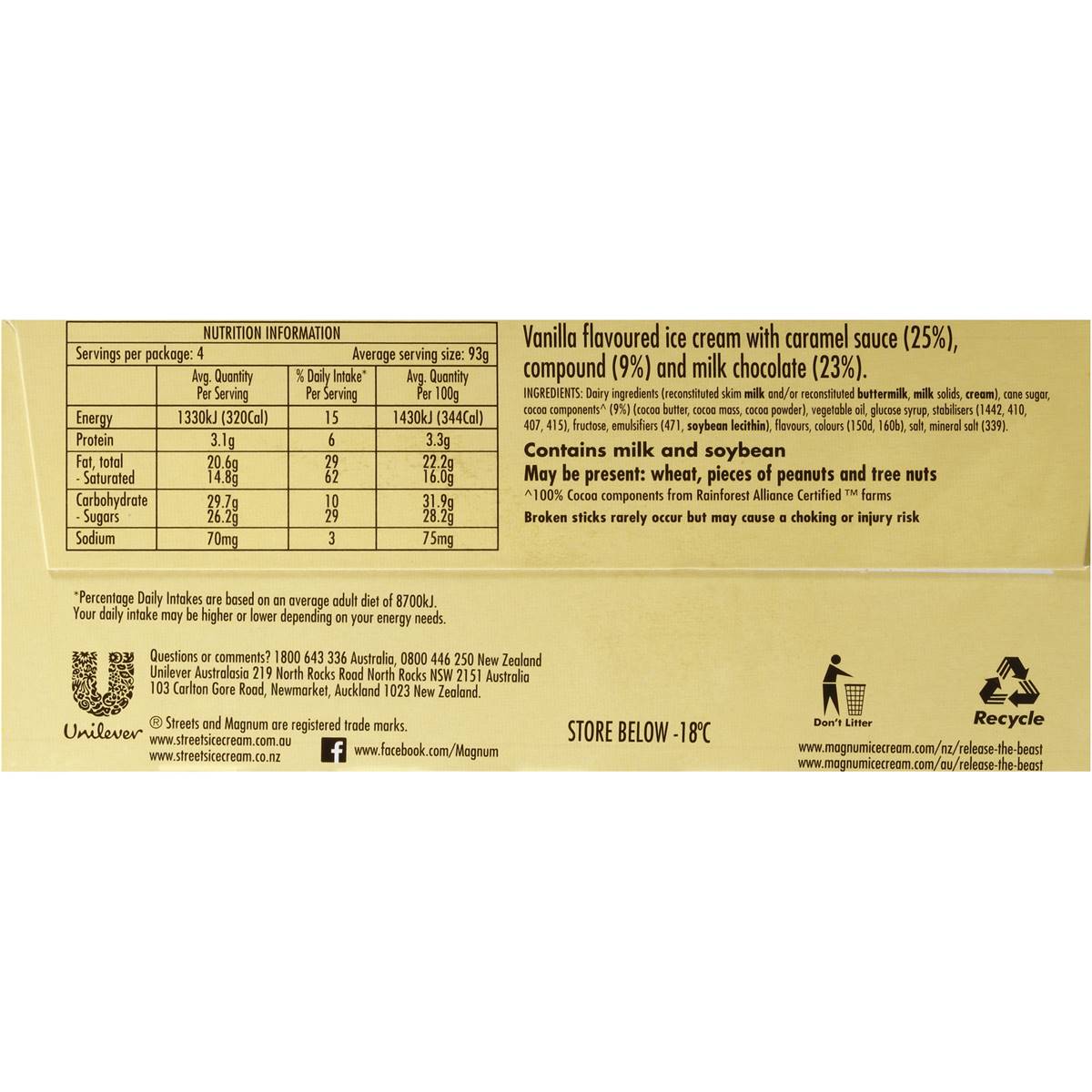 Magnum Ice Cream Double Caramel Ego 4 Pack Woolworths