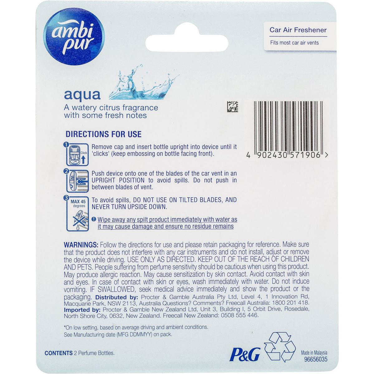 Ambi Pur Car Refill Aqua 7.5ml | Woolworths