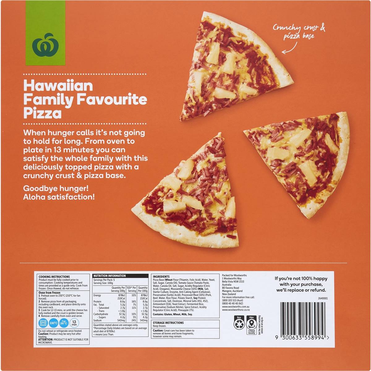 Woolworths Frozen Pizza Hawaiian 500g Woolworths   508041 2 