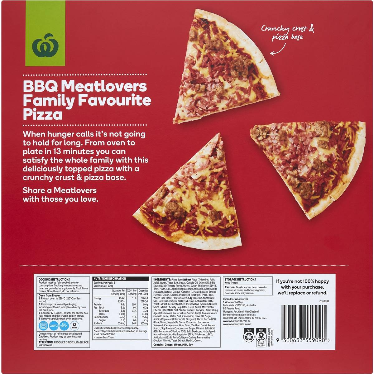 Woolworths Frozen Pizza Bbq Meat Lovers 500g Woolworths