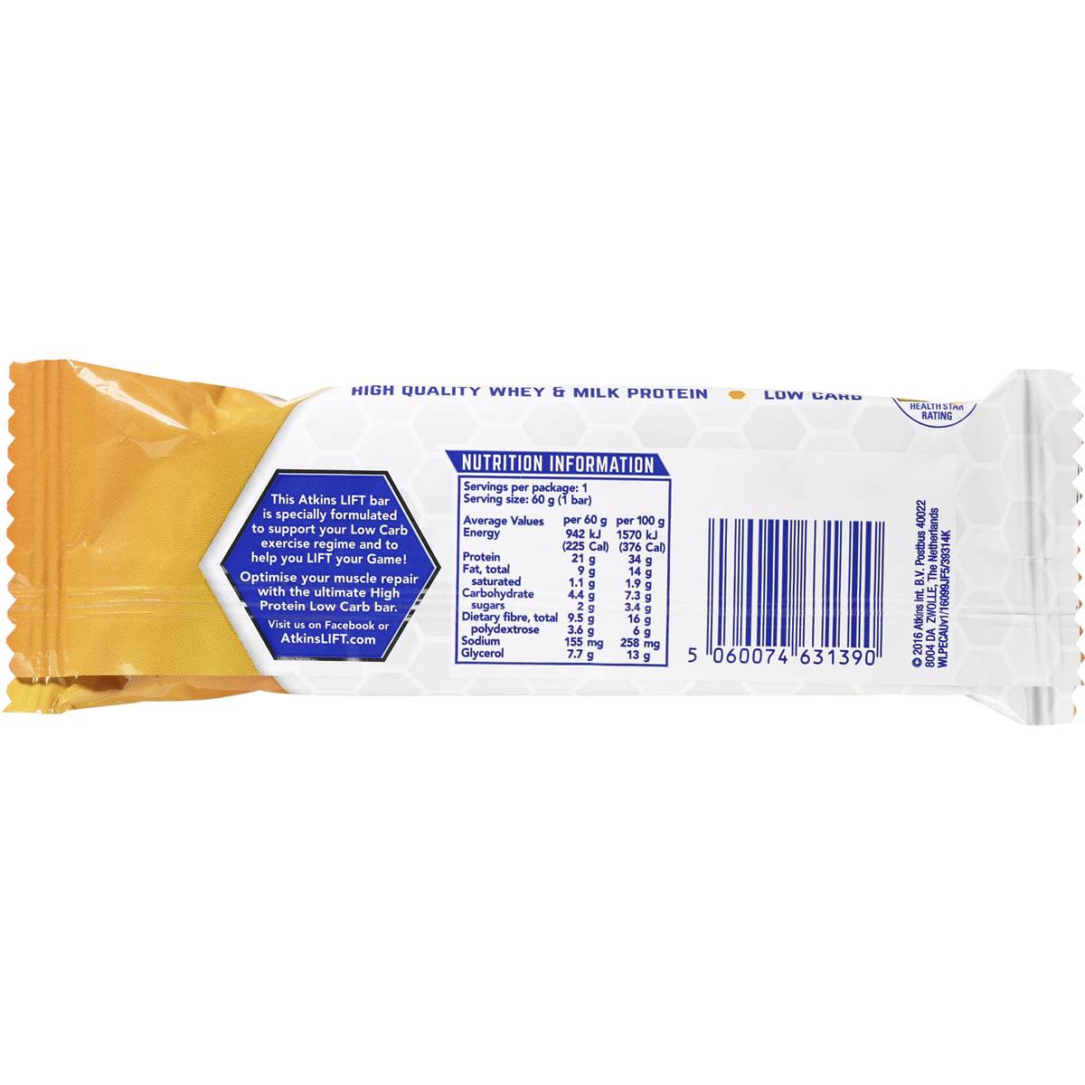 Atkins Lift Protein Bar Choc Chip Cookie Dough 60g Woolworths