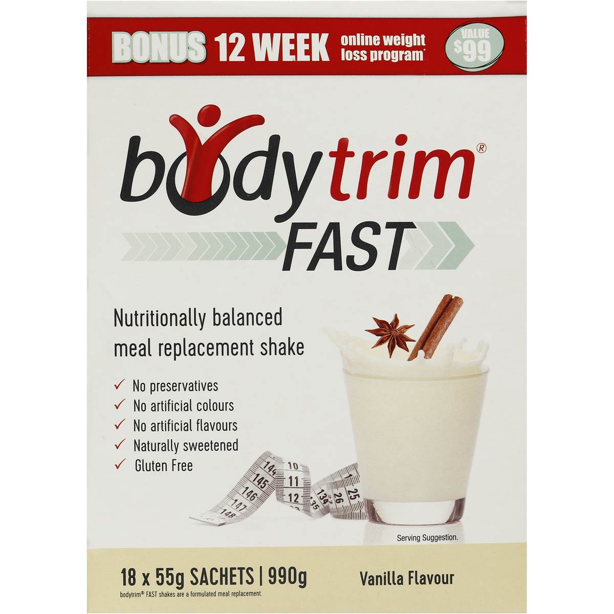 Bodytrim Meal Replacement Vanilla 18x55g Sachet Woolworths