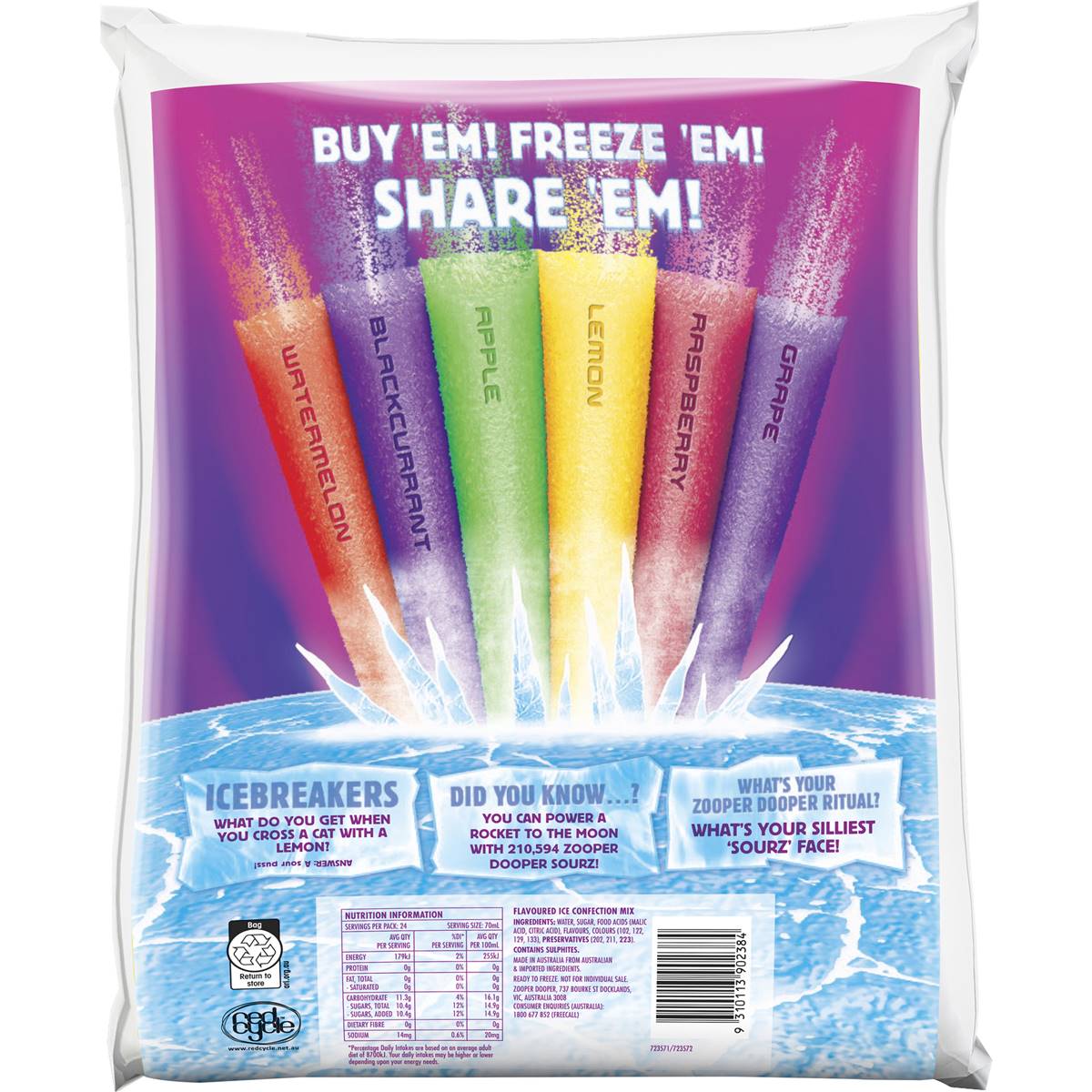 Zooper Dooper Ice Blocks Sourz 24x70ml | Woolworths