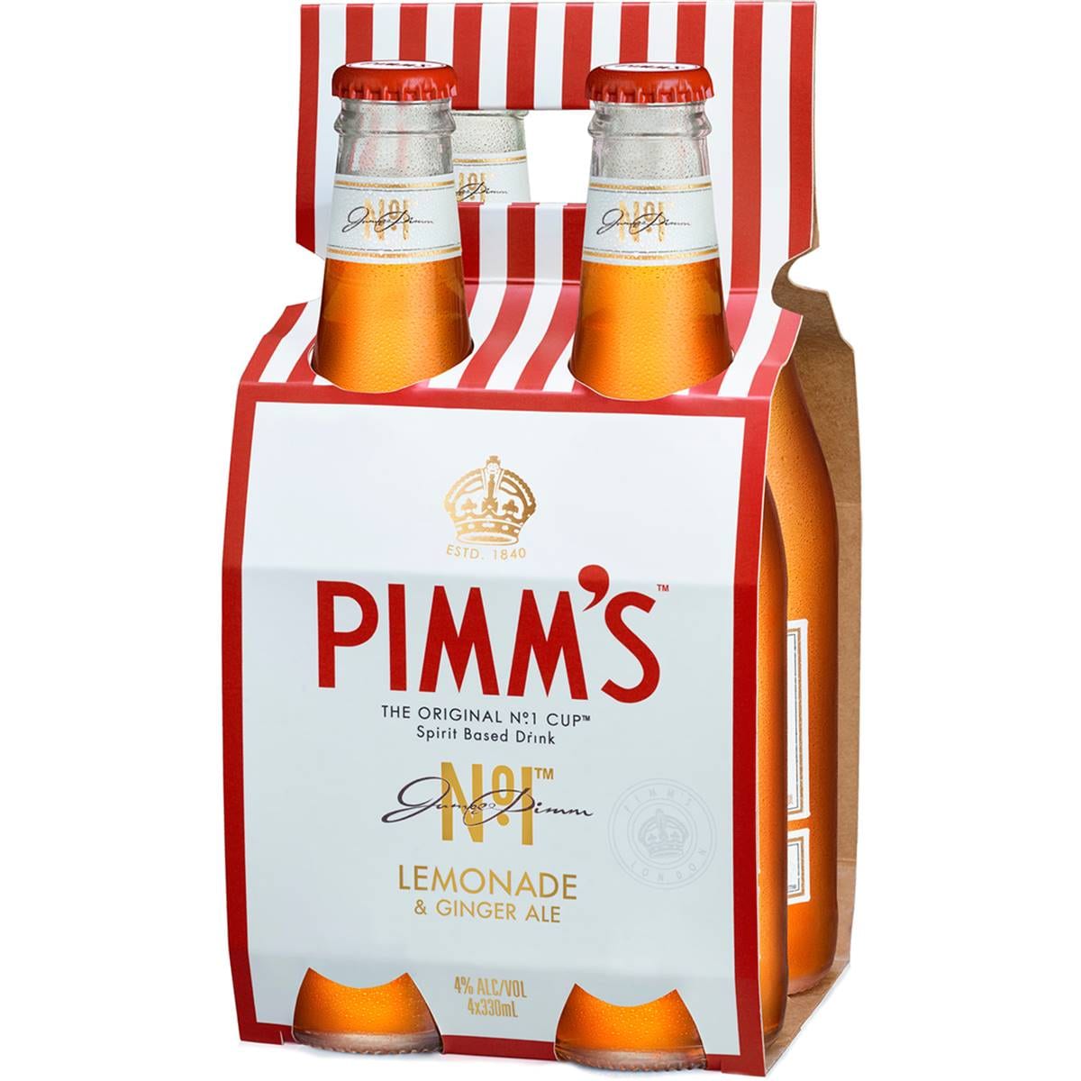 Pimm's Lemonade & Ginger Ale 4 Bottle 330ml Woolworths