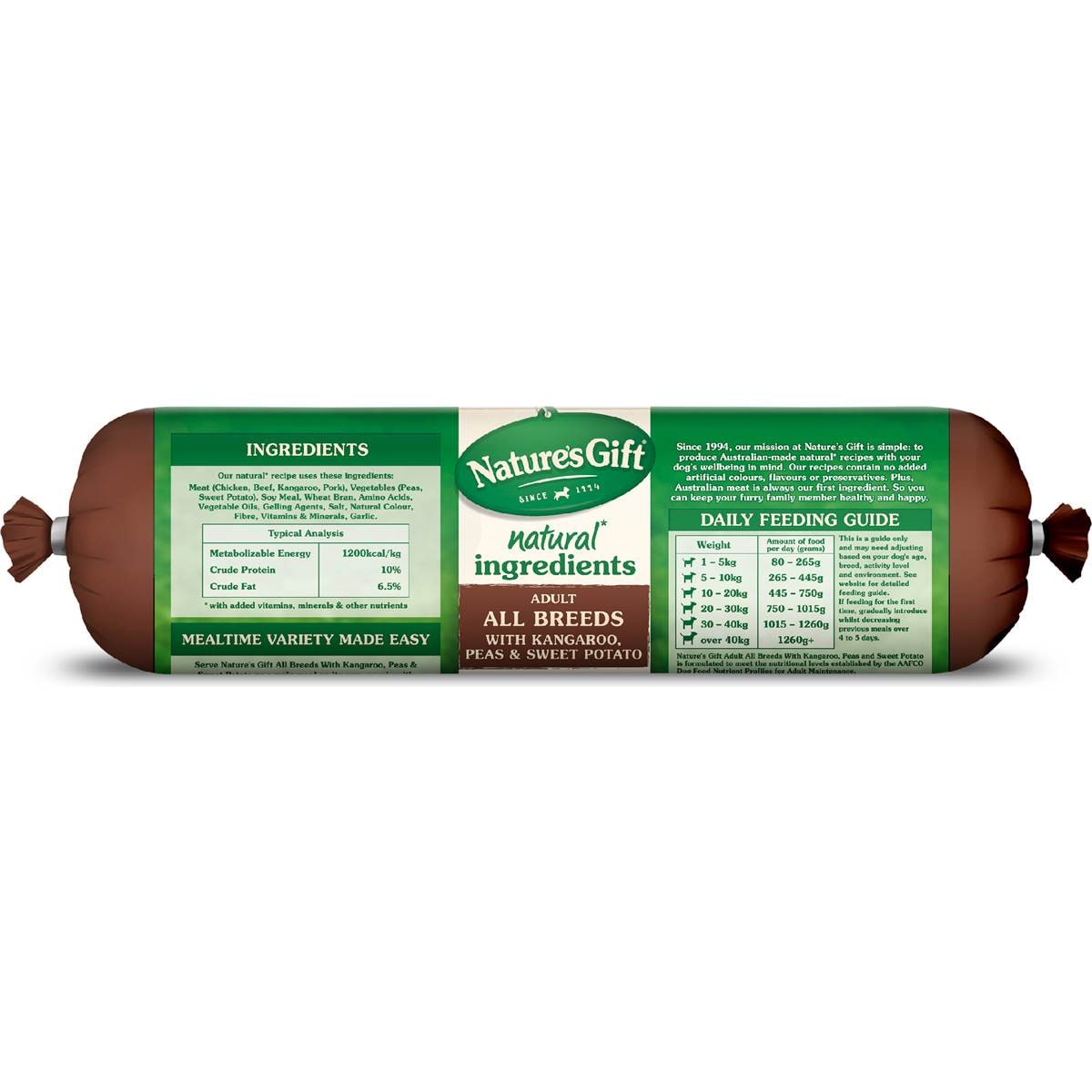 Nature's Gift Adult Chilled Fresh Dog Food Roll With Kangaroo Peas Sweet 1.4kg Woolworths