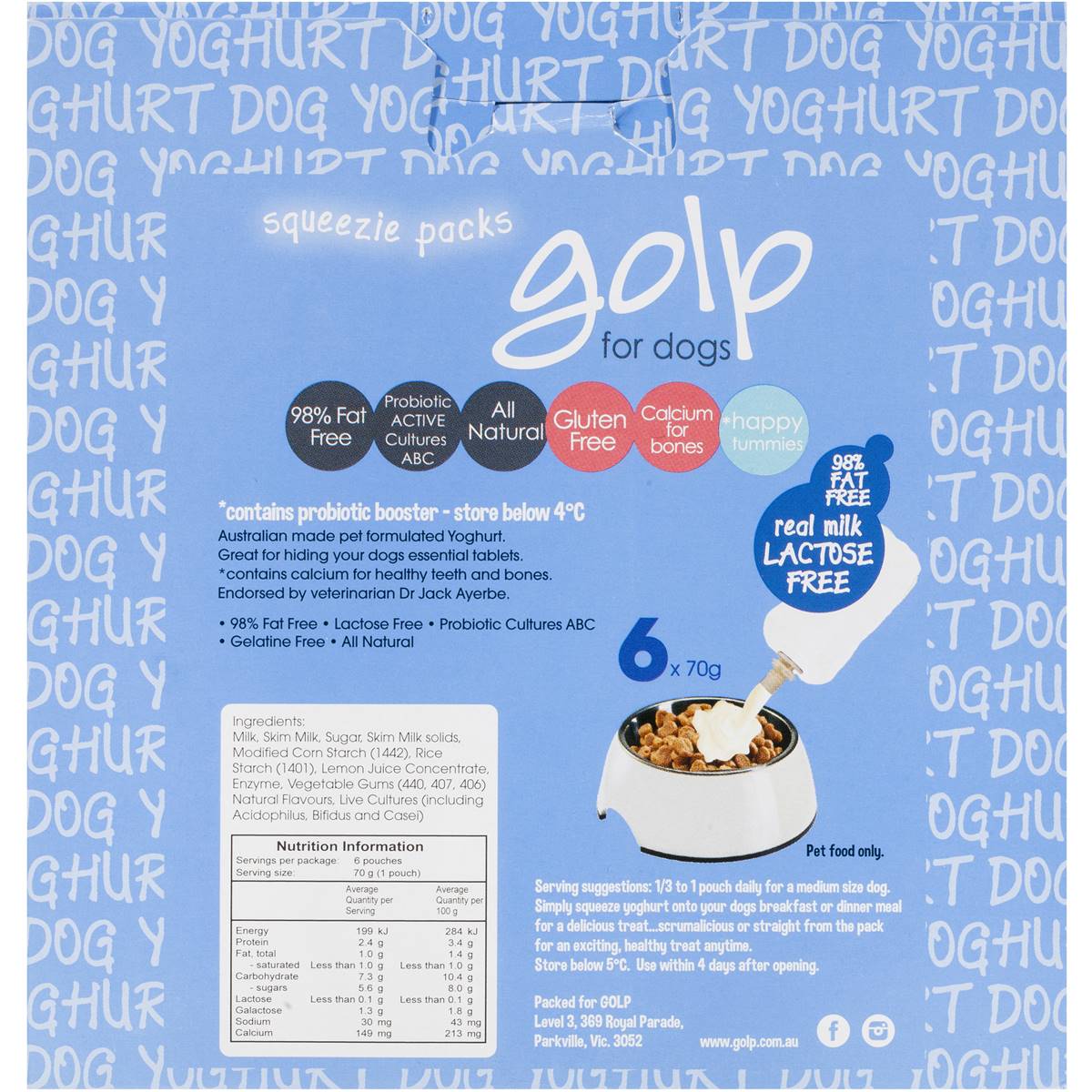 Golp Yoghurt For Dogs Vanilla 6x70g Woolworths