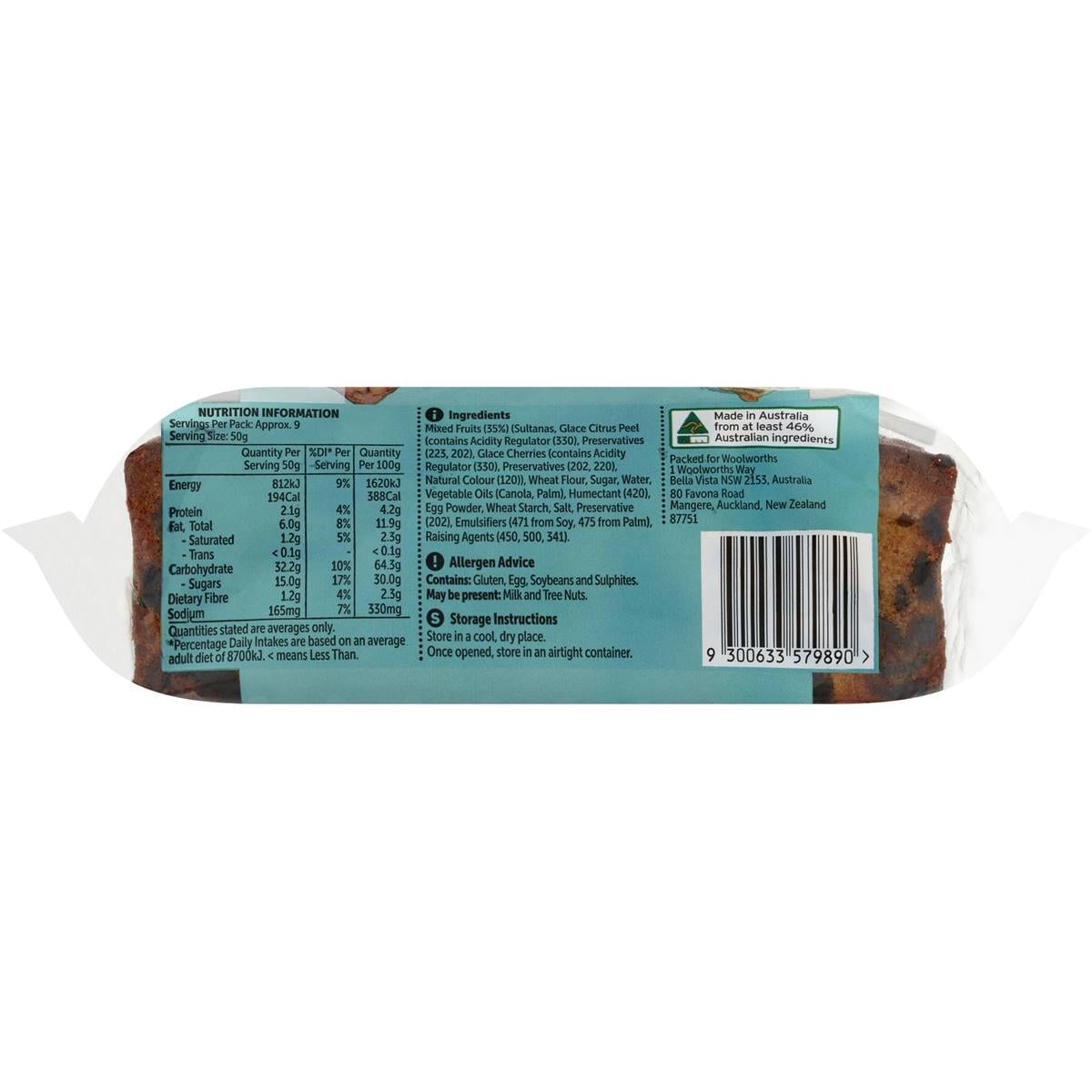 Woolworths Light Fruit Cake 465g Woolworths