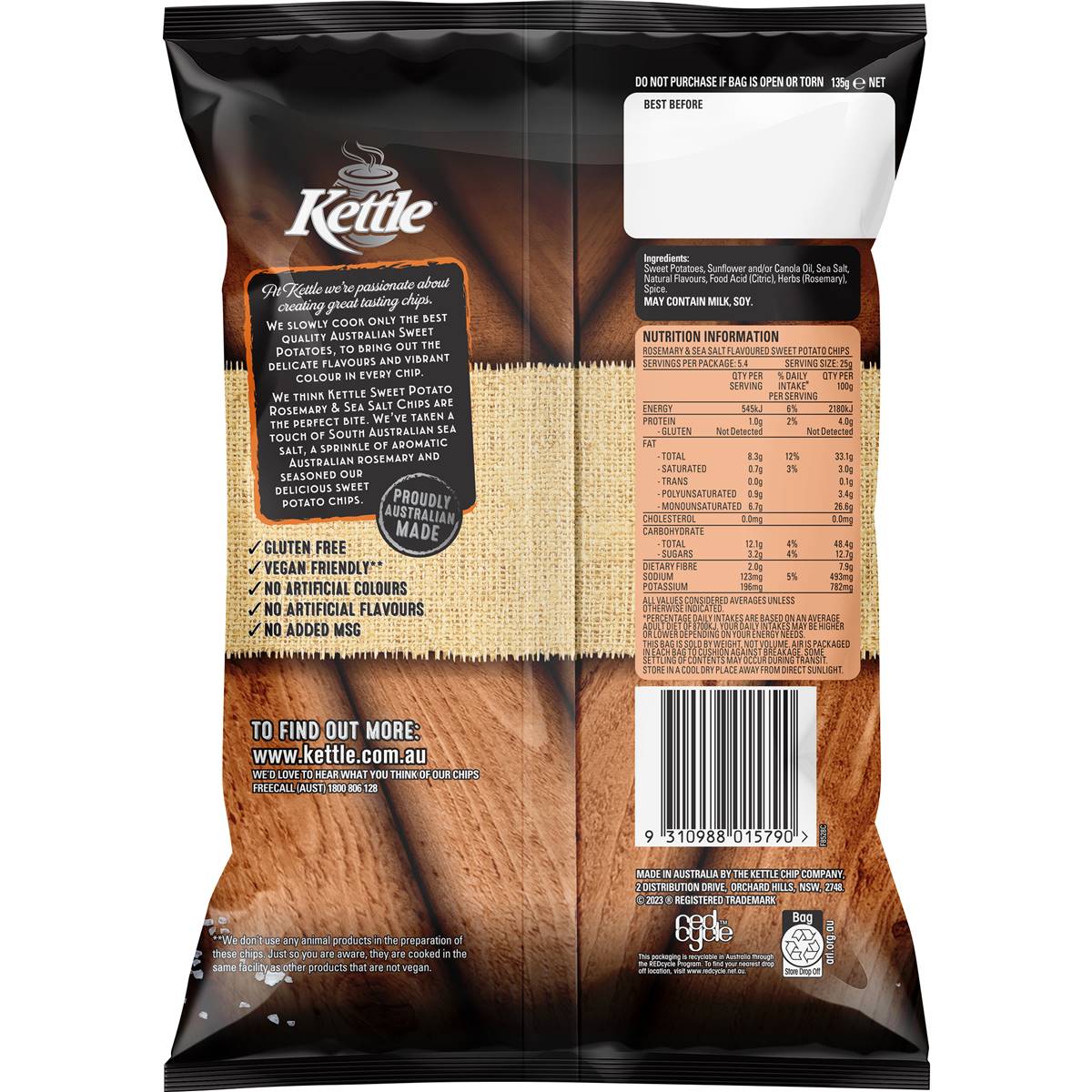 Kettle Sweet Potato Chips Rosemary & Sea Salt 135g Woolworths