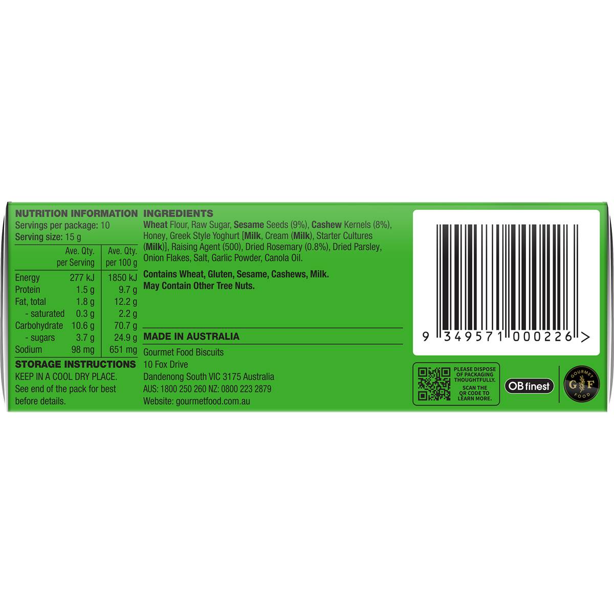 Ob Finest Specialty Crackers Cashew Rosemary 150g Woolworths