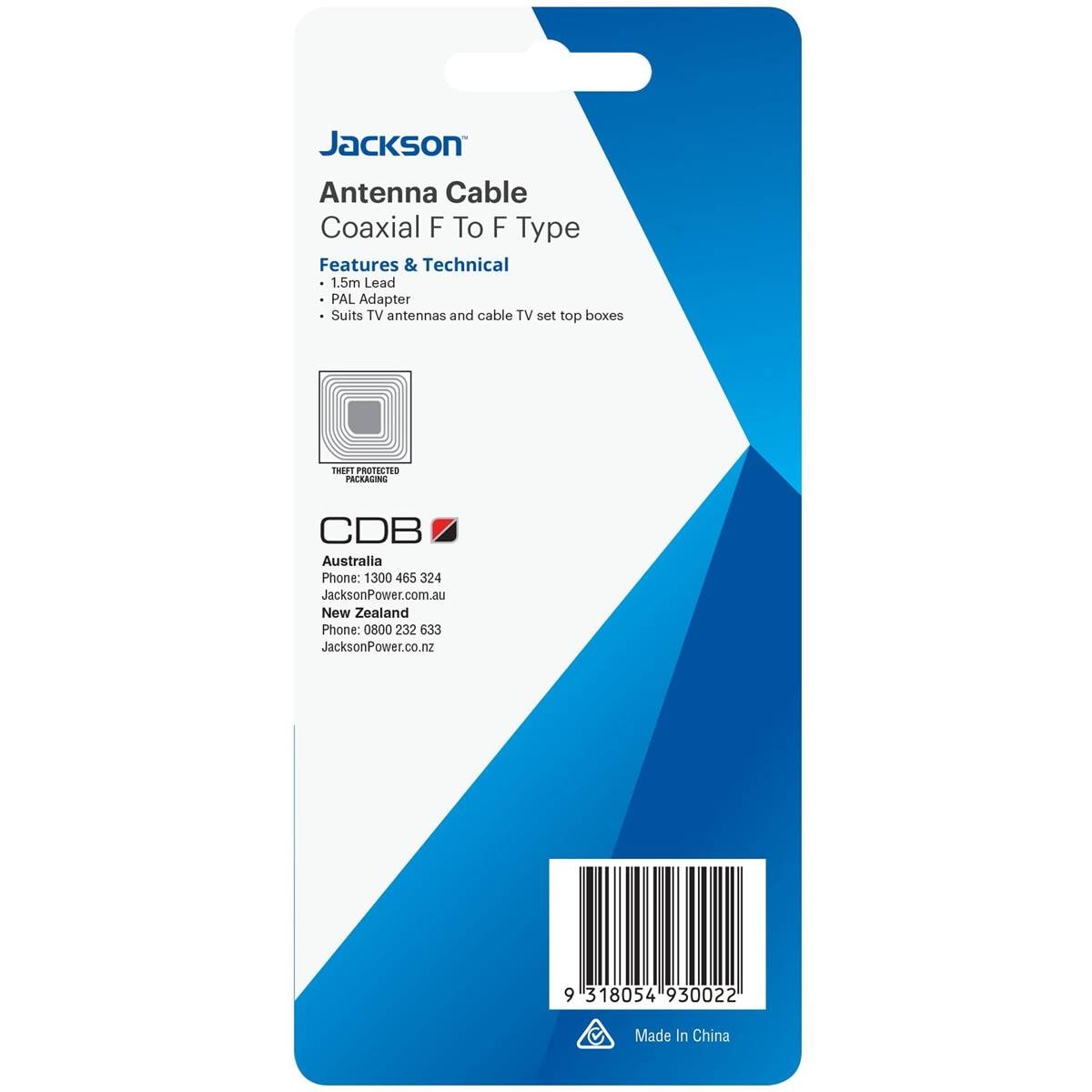 Jackson 1.5 Metre Ftof Tv Antenna Foxtel Cable With Pal Adaptors Each Woolworths