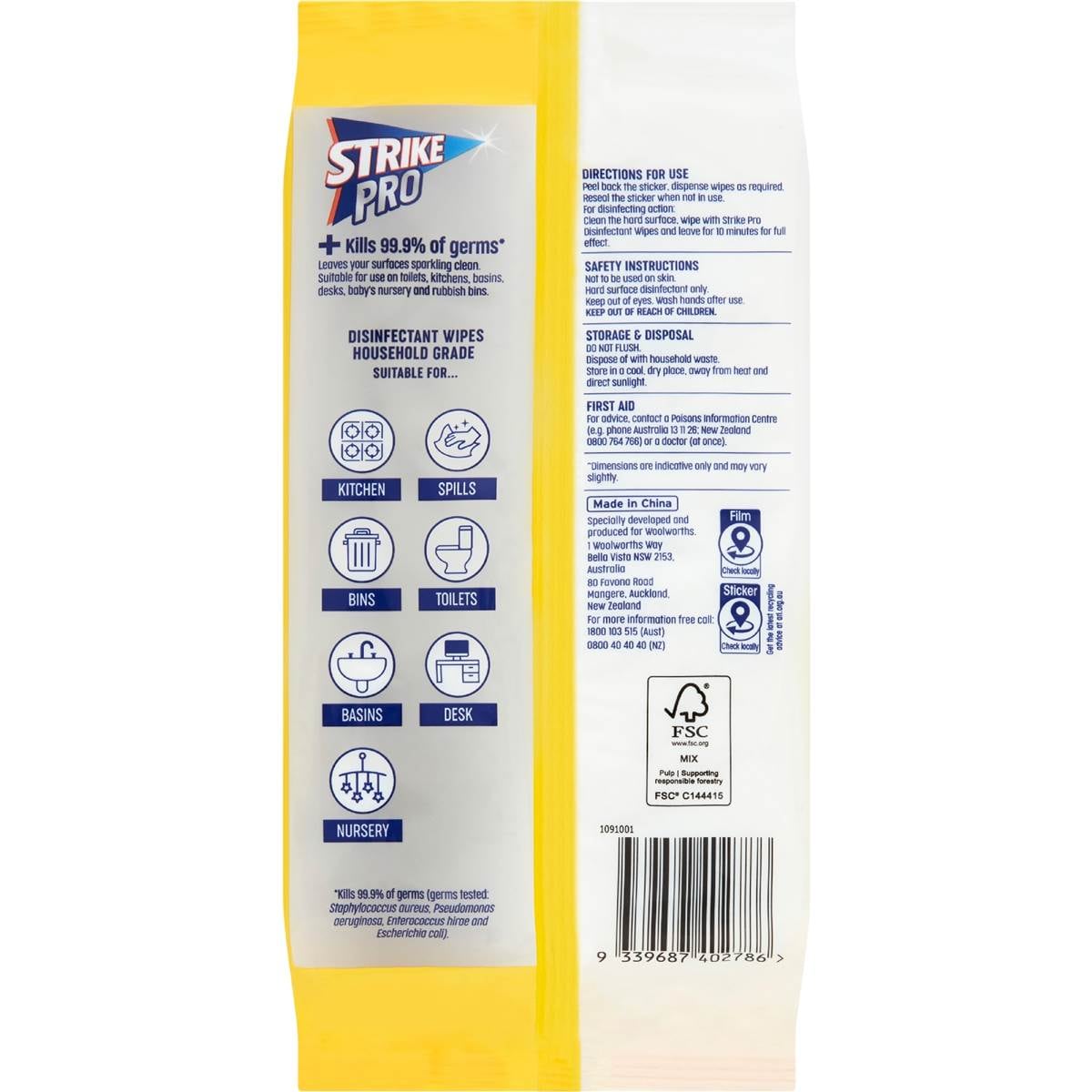 Strike Disinfectant Wipes Lemon 100 Pack Woolworths