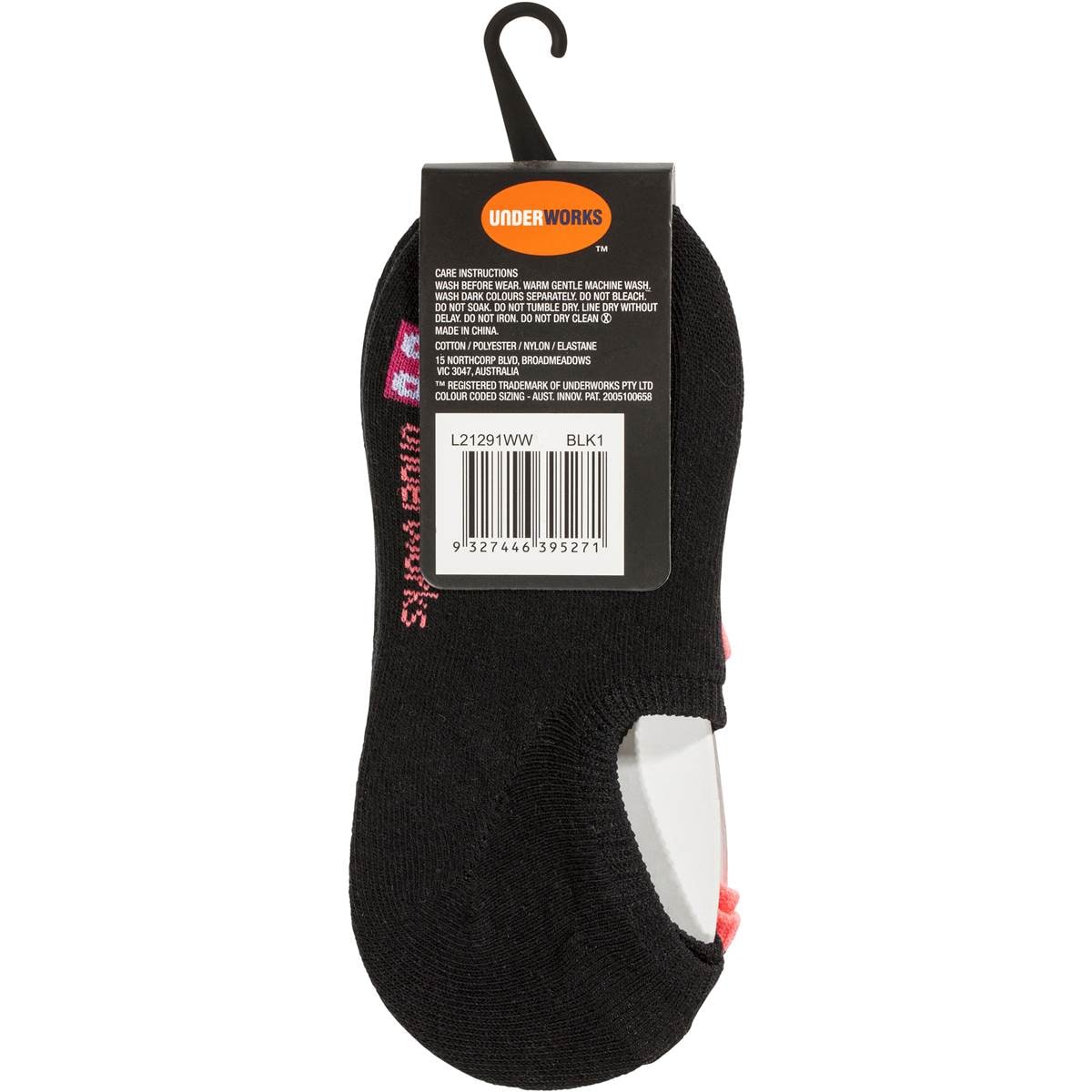 Underworks Ladies Heel Grip Socks Black 5/8 2 Pack Woolworths