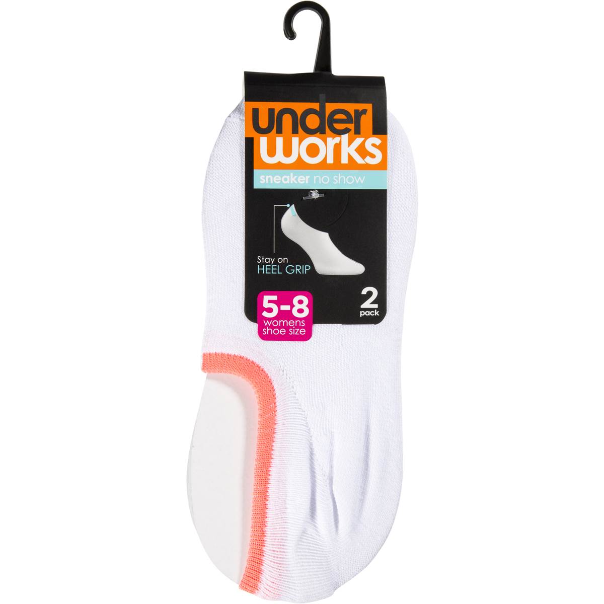 Underworks Ladies Heel Grip Socks White 5/8 2 Pack Woolworths
