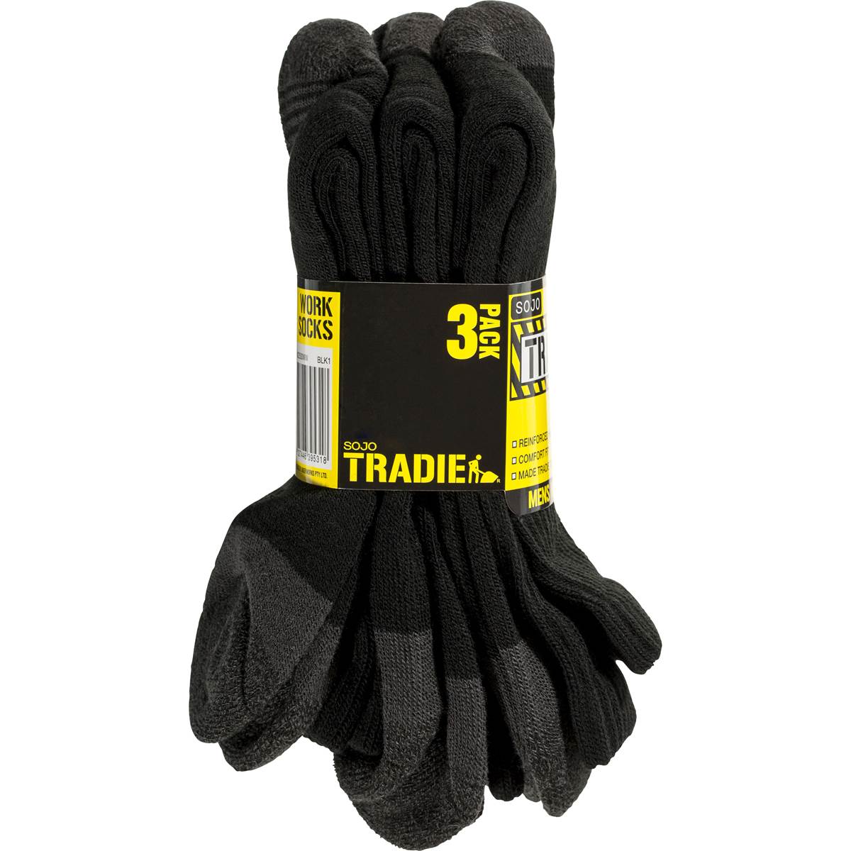 Tradie Mens Work Socks Black 7/10 3pk Woolworths