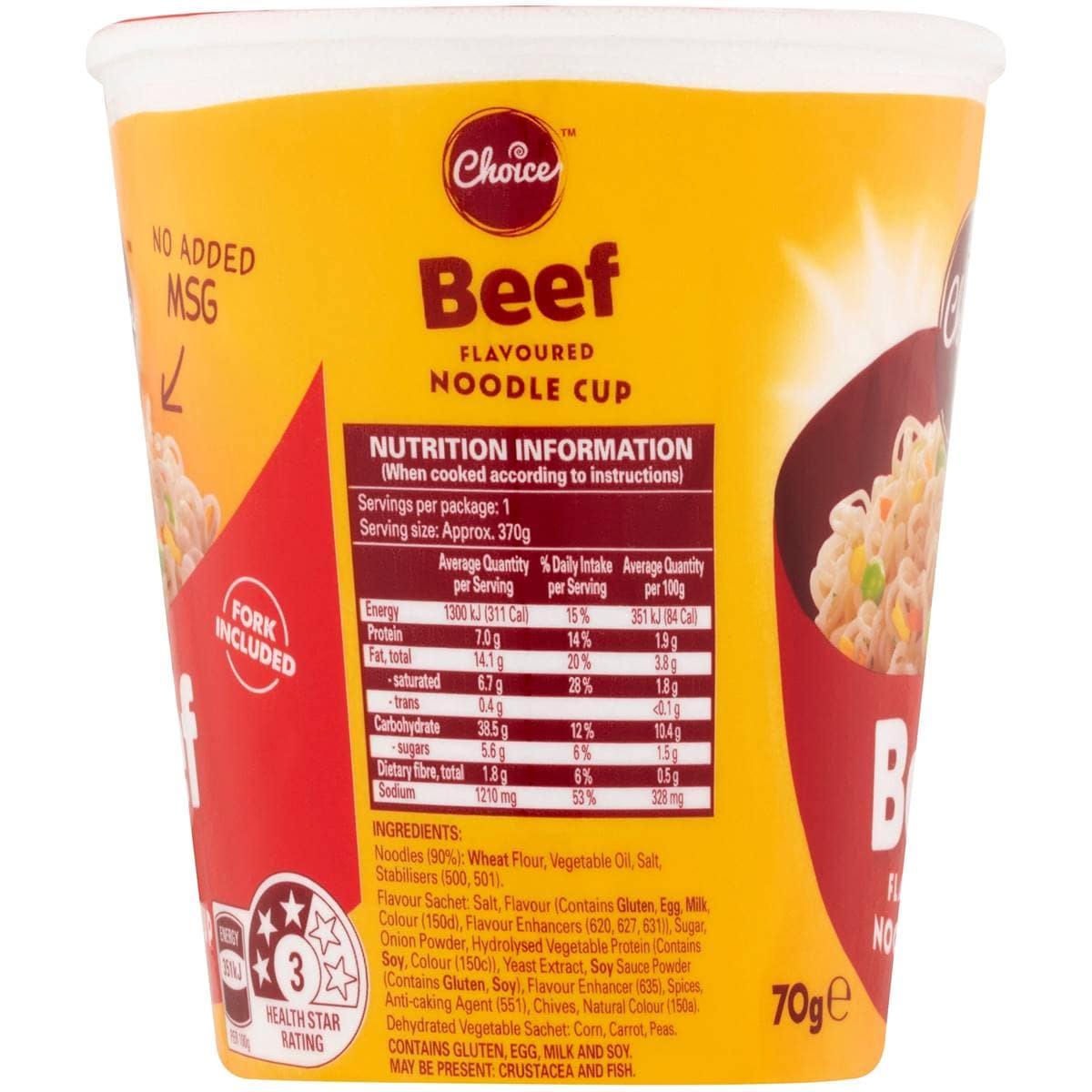 Choice Beef Noodle Cup 70g Woolworths