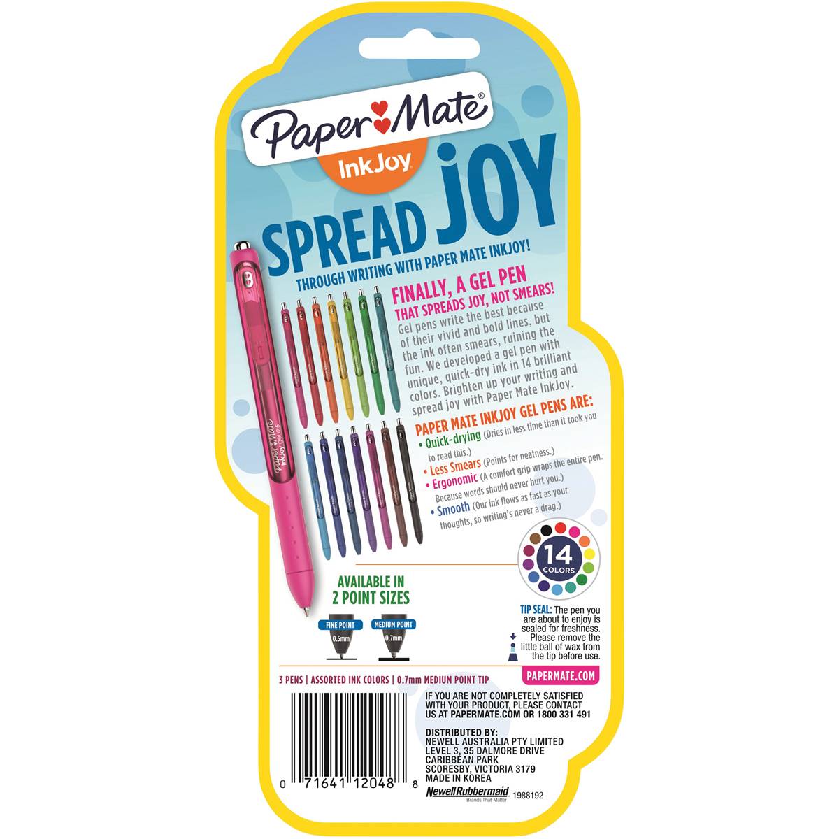 Paper mate inkjoy gel 0 7 assorted 3 pack woolworths
