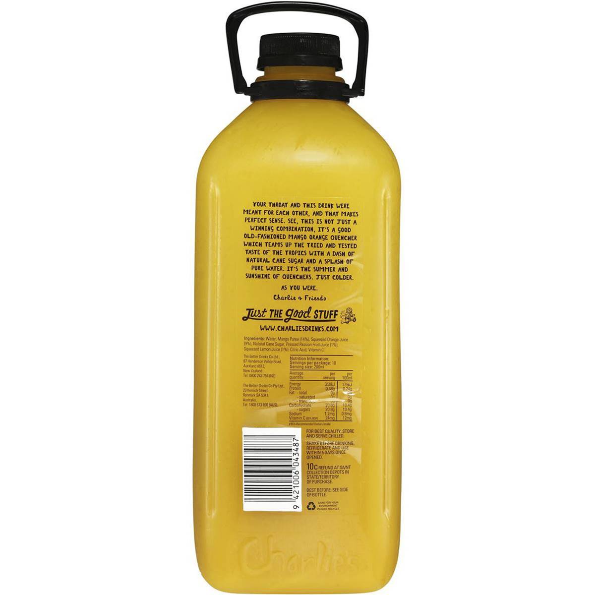 Charlies Orange & Mango Quencher Fresh Juice 2l Woolworths