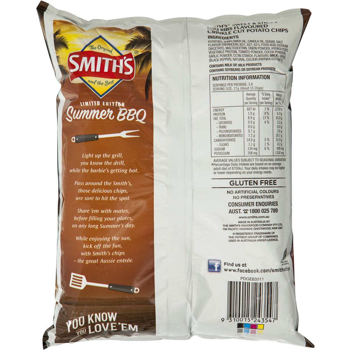 Smith's Crinkle Cut Chips Bbq Ribs 150g Woolworths