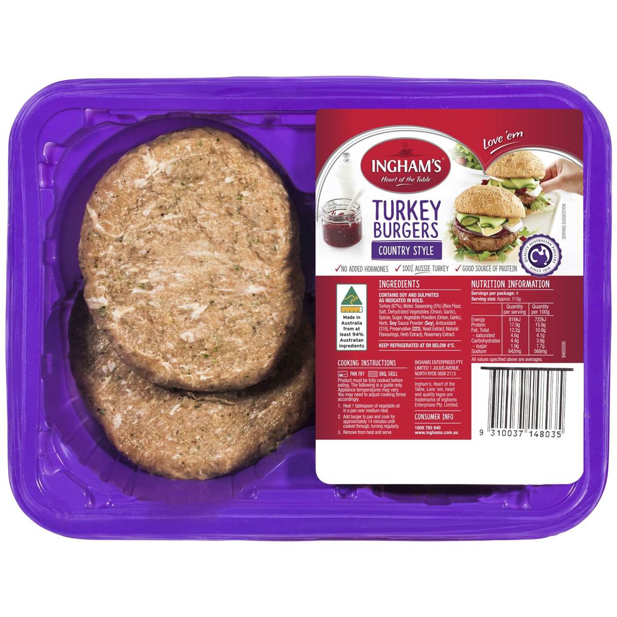 Ingham's Country Turkey Burgers 450g Woolworths