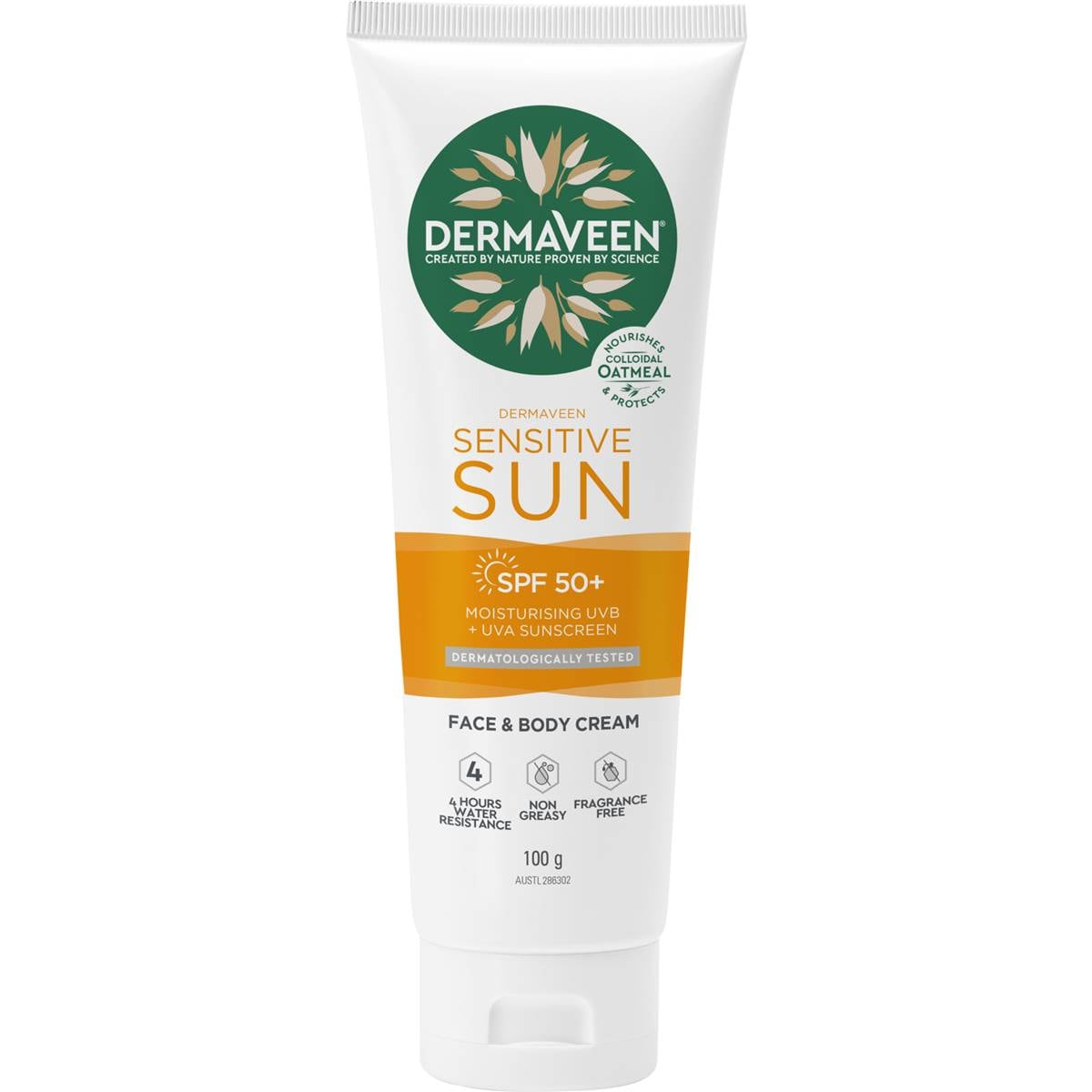 DermaVeen SPF 50+ Sensitive Sunscreen Face & Body Cream 100g