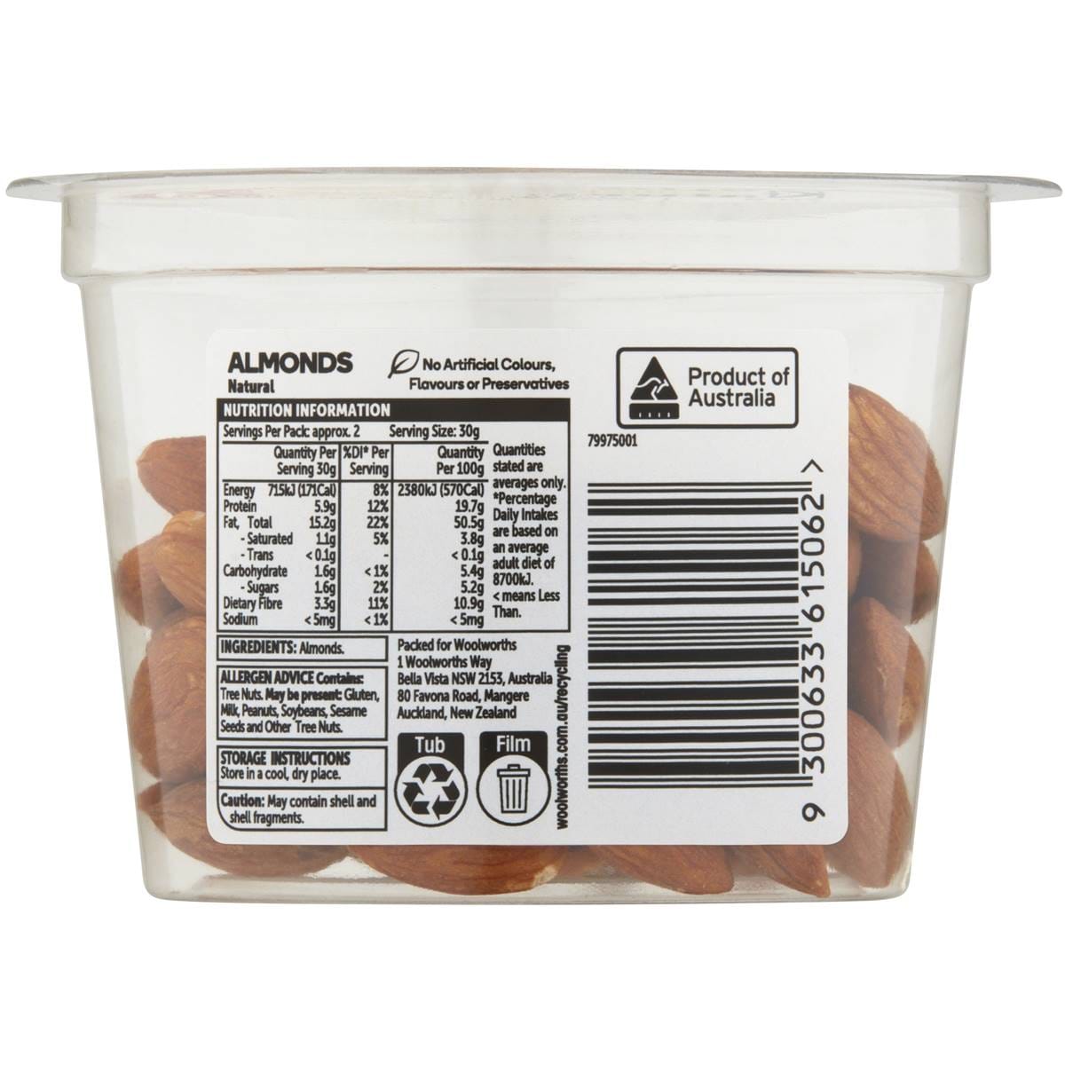 Woolworths Natural Almonds 70g Woolworths